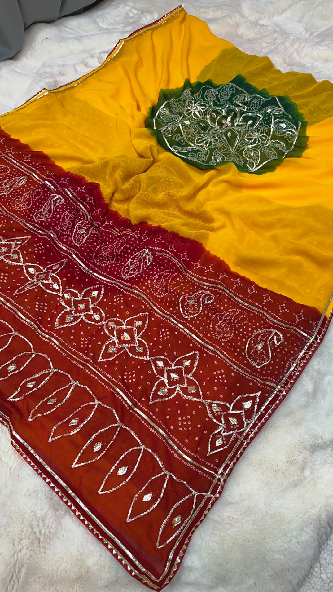 Traditional Pilla Georgette Fabric Saree with Kaccha Gotta Line Work – Handcrafted Festive & Wedding Wear