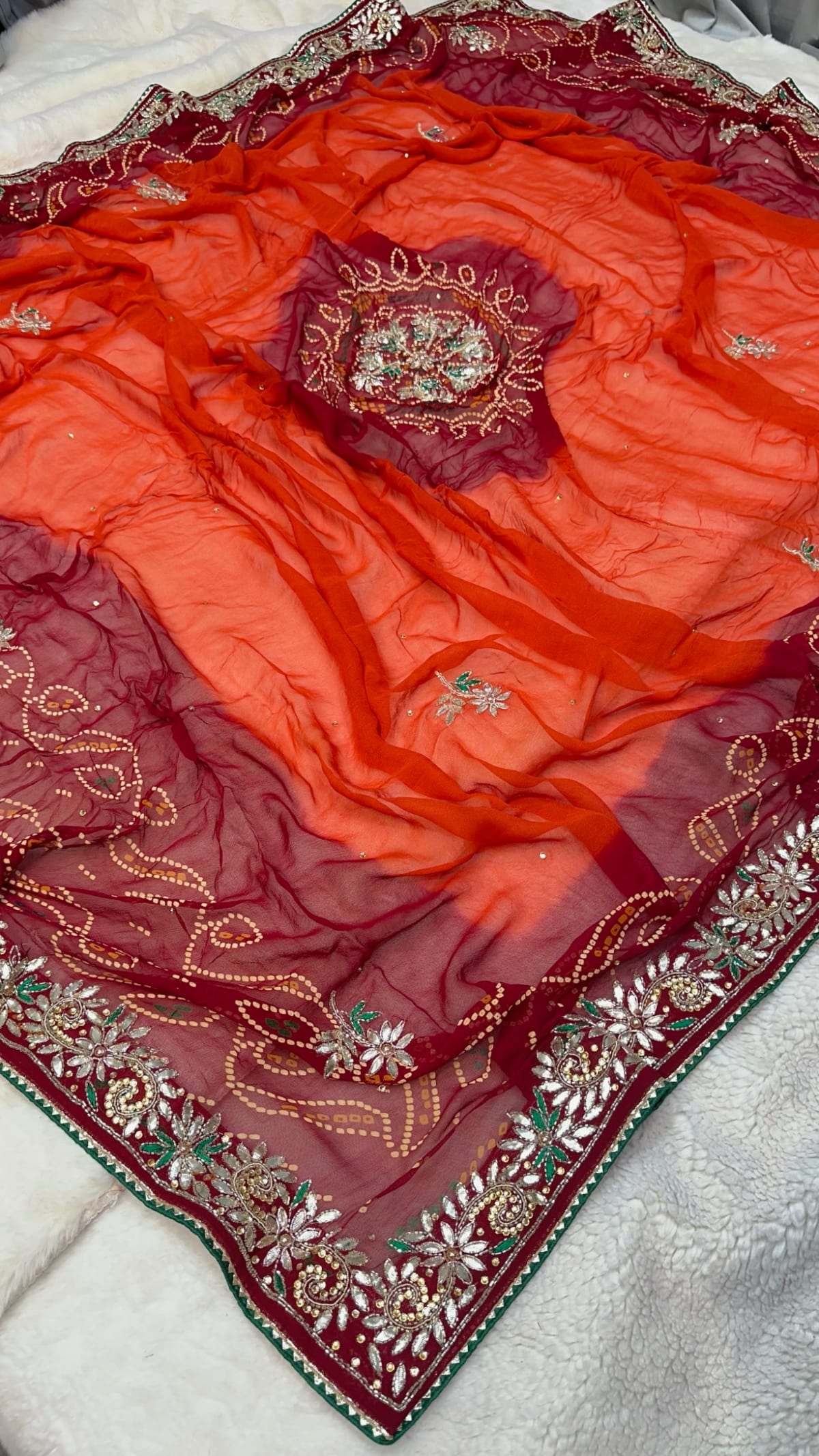 Traditional Orange Pilla Odhna in Viscose Georgette Fabric with Zardozi Kundan Patti Work – Royal Ethnic Dupatta