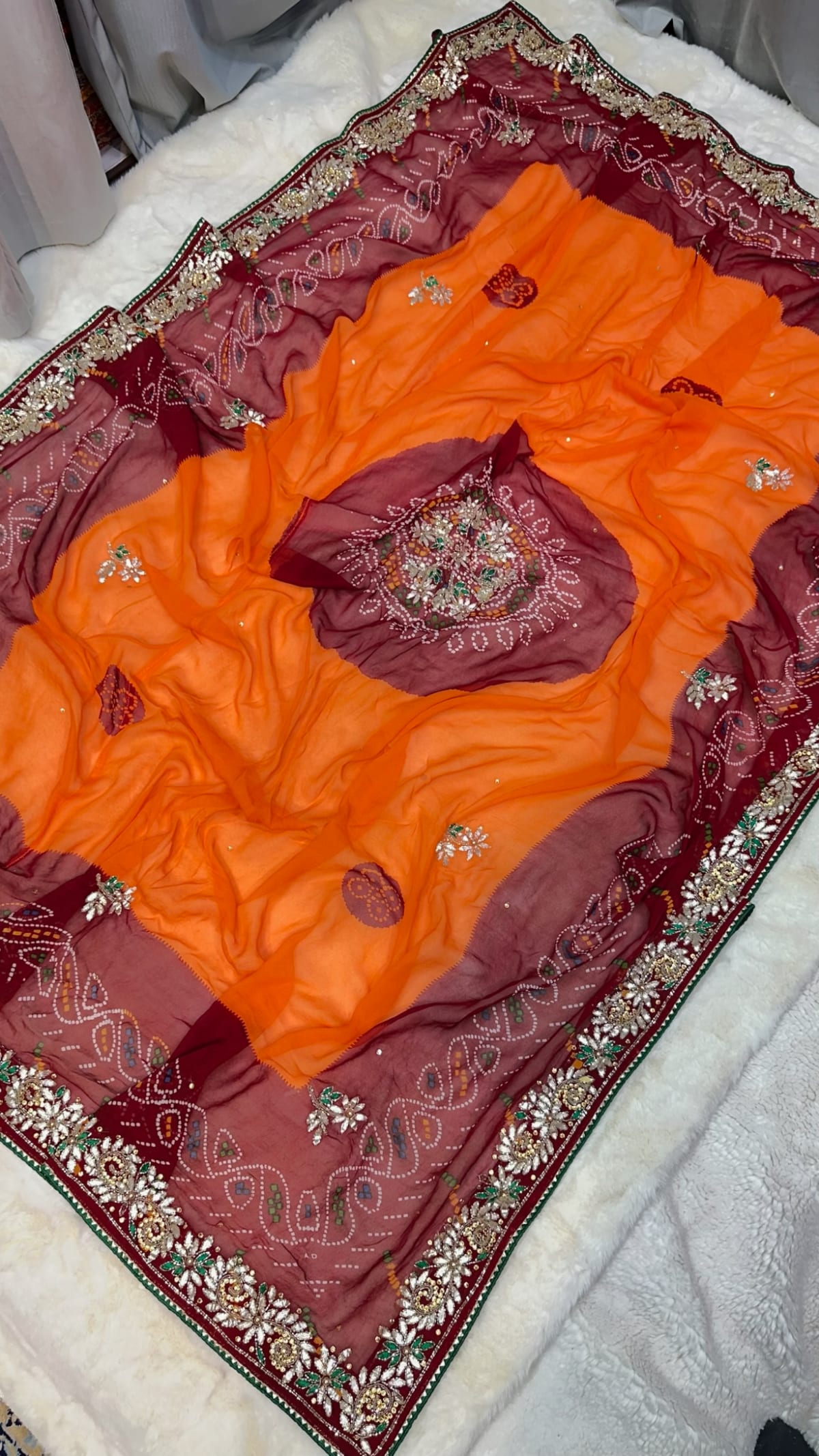 Royal Traditional Orange Pilla Odhna in Viscose Georgette Fabric with Zardozi & Kundan Patti Handwork
