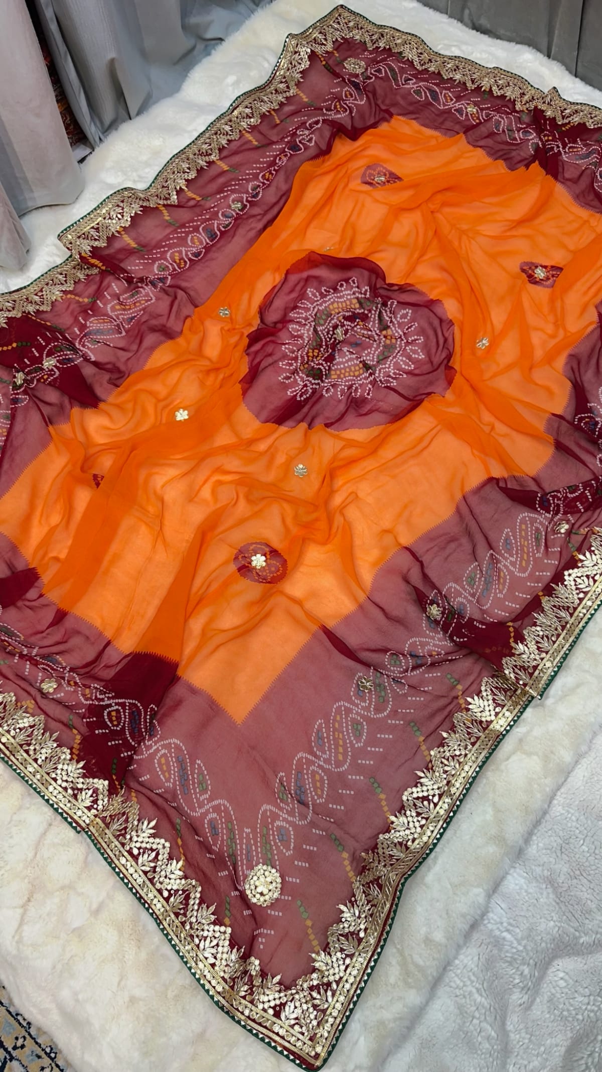 Authentic Traditional Orange Pilla Odhna – Viscose Georgette Fabric Rajasthani Dupatta with Gotta Patti Embroidery