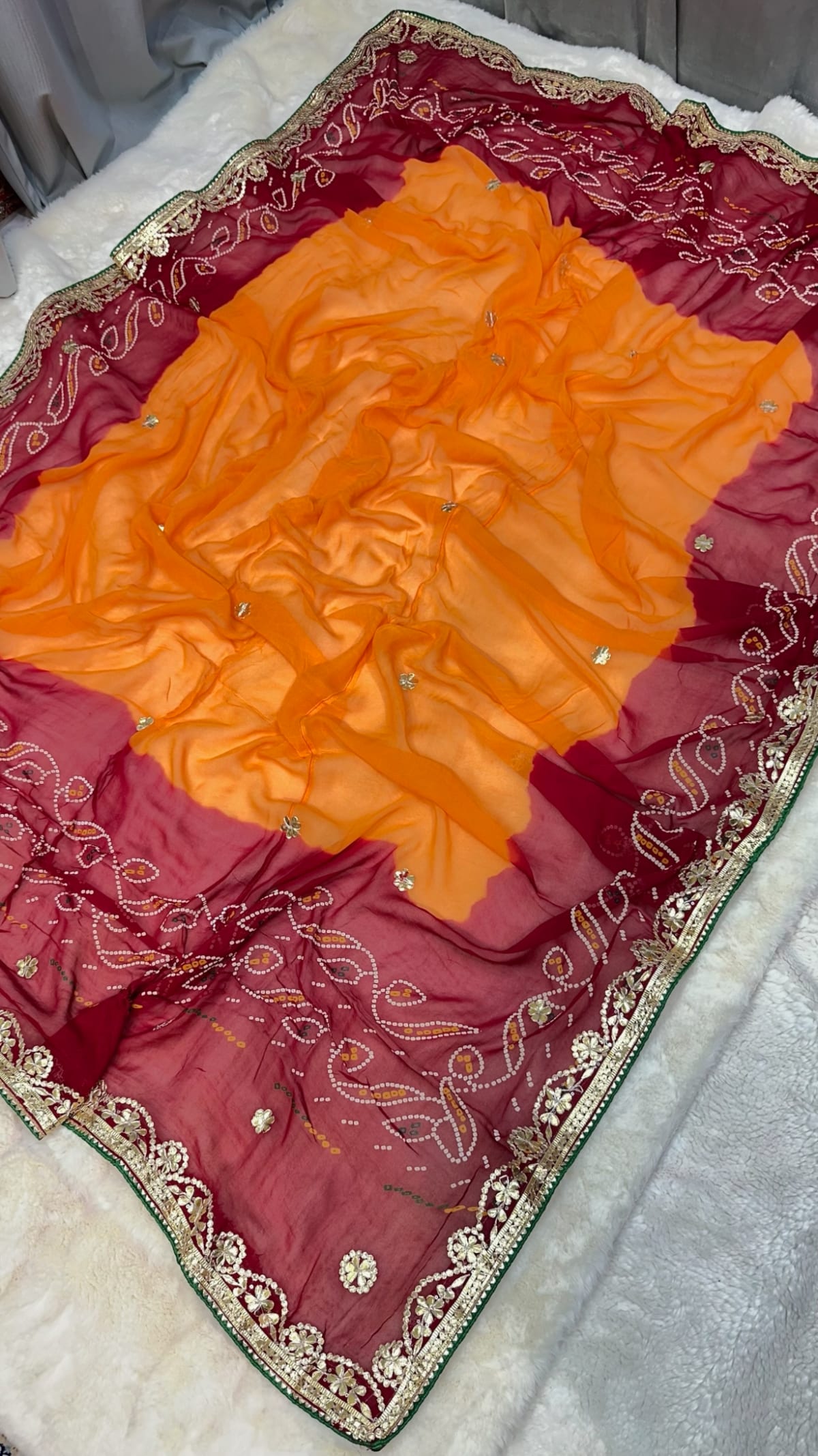 Classic Traditional Orange Pilla Odhna – Viscose Georgette Fabric Ethnic Dupatta with Handcrafted Gotta Patti Work