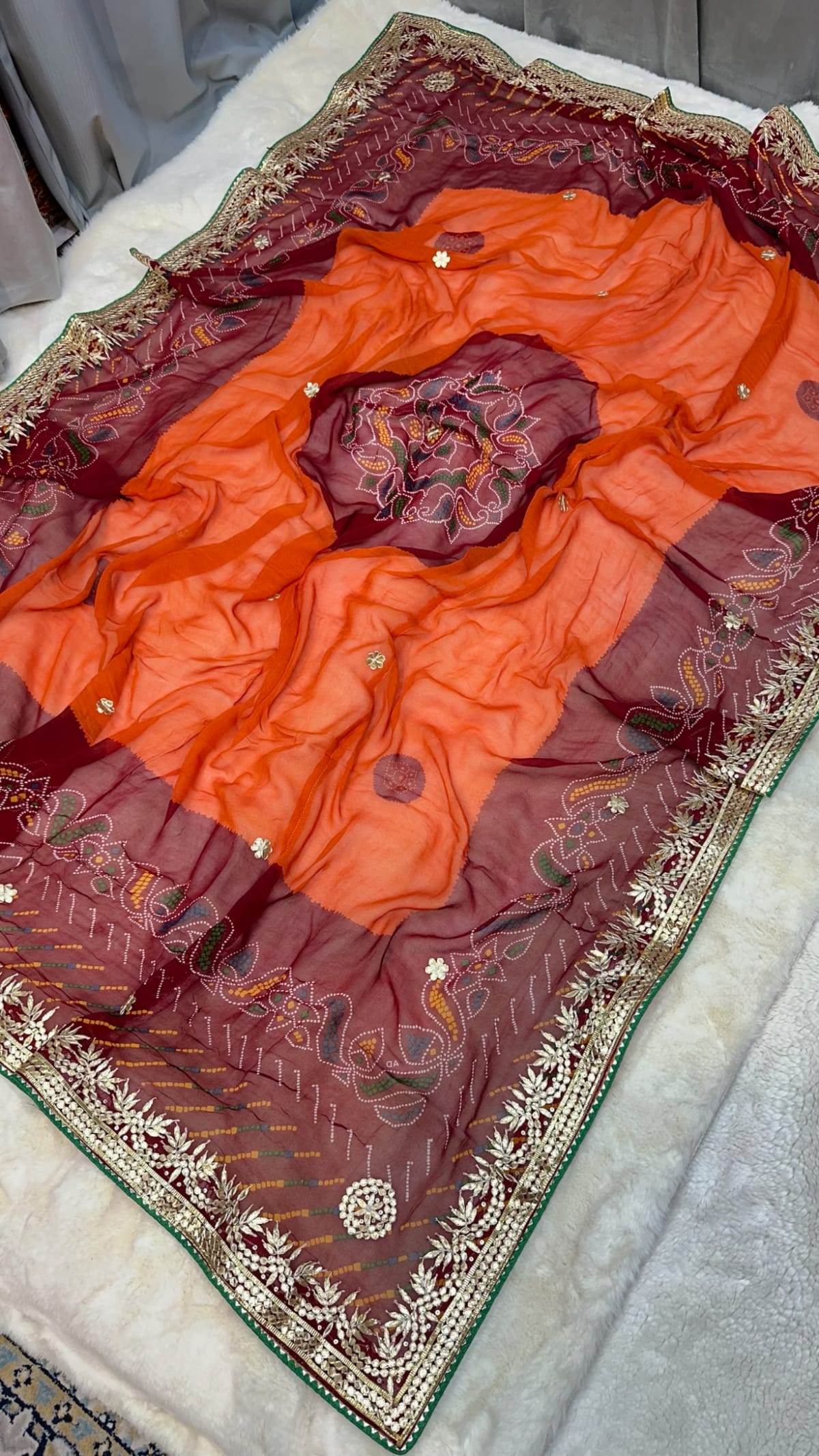Traditional Orange Pilla Odhna – Viscose Georgette Fabric Rajasthani Dupatta with Gotta Patti Hand Embroidery