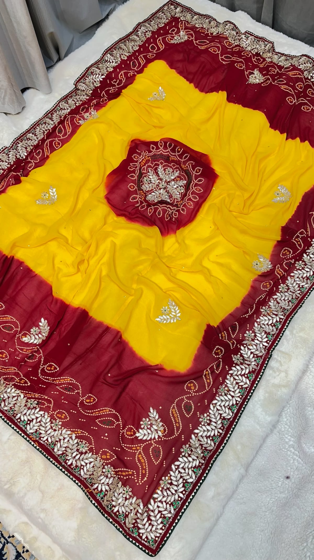 Traditional Lemon Pilla Odhna – Viscose Georgette Fabric Rajasthani Dupatta with Zardozi Kundan Patti Work