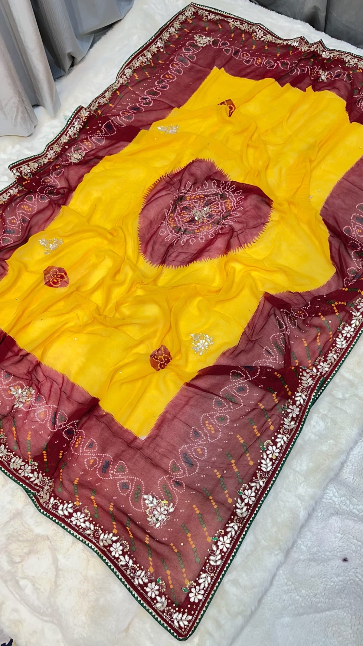 Royal Lemon Pilla Odhna – Viscose Georgette Fabric Traditional Dupatta with Zardozi Kundan Patti Handwork