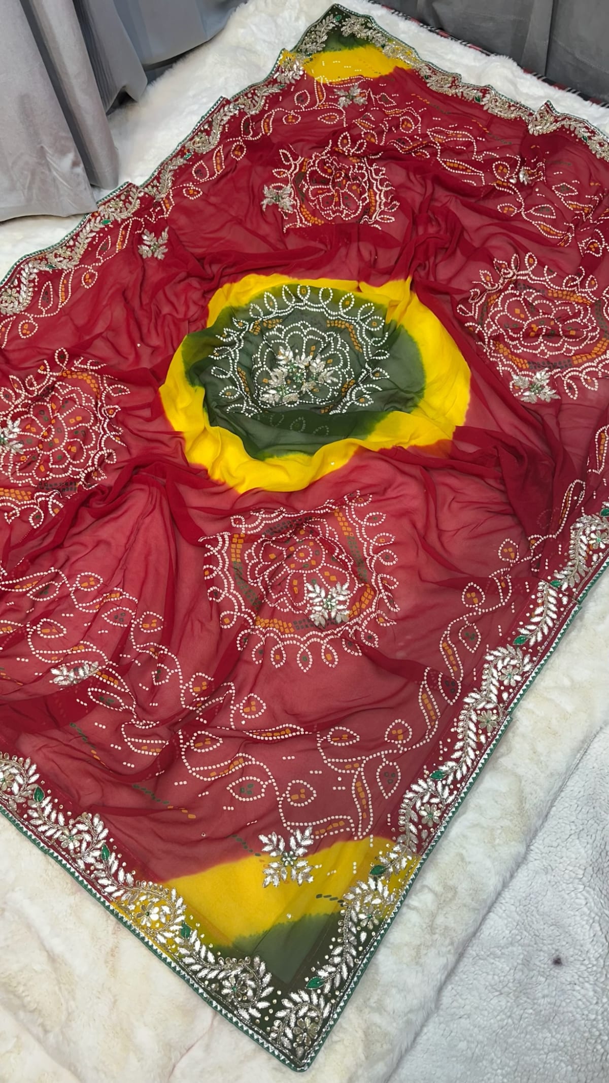 Lemon Pilla Odhna Dupatta – Viscose Georgette Rajasthani Zardozi Kundan Patti Work