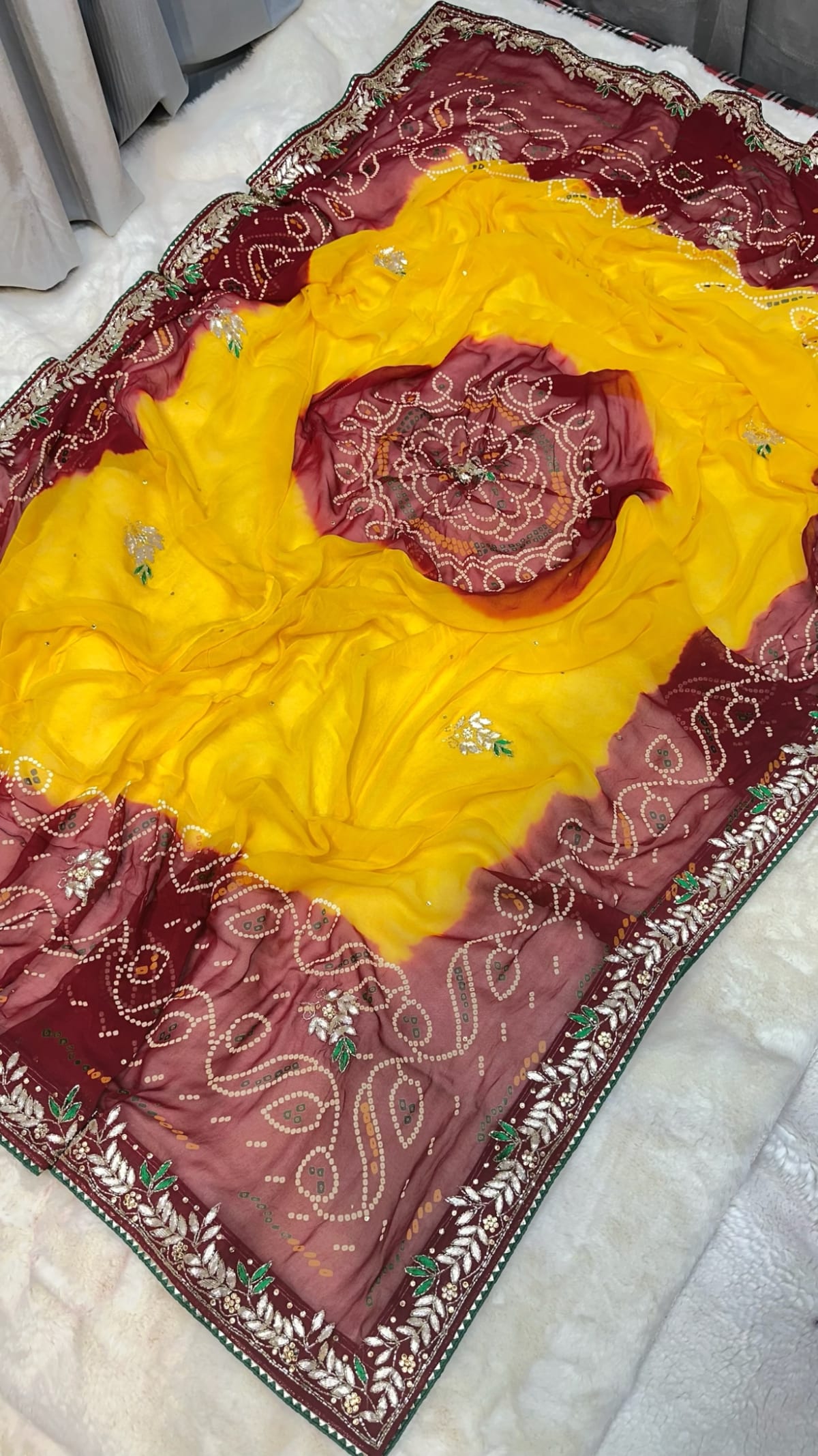Premium Lemon Pilla Odhna – Viscose Georgette Fabric Traditional Rajasthani Dupatta with Zardozi Kundan Patti Work