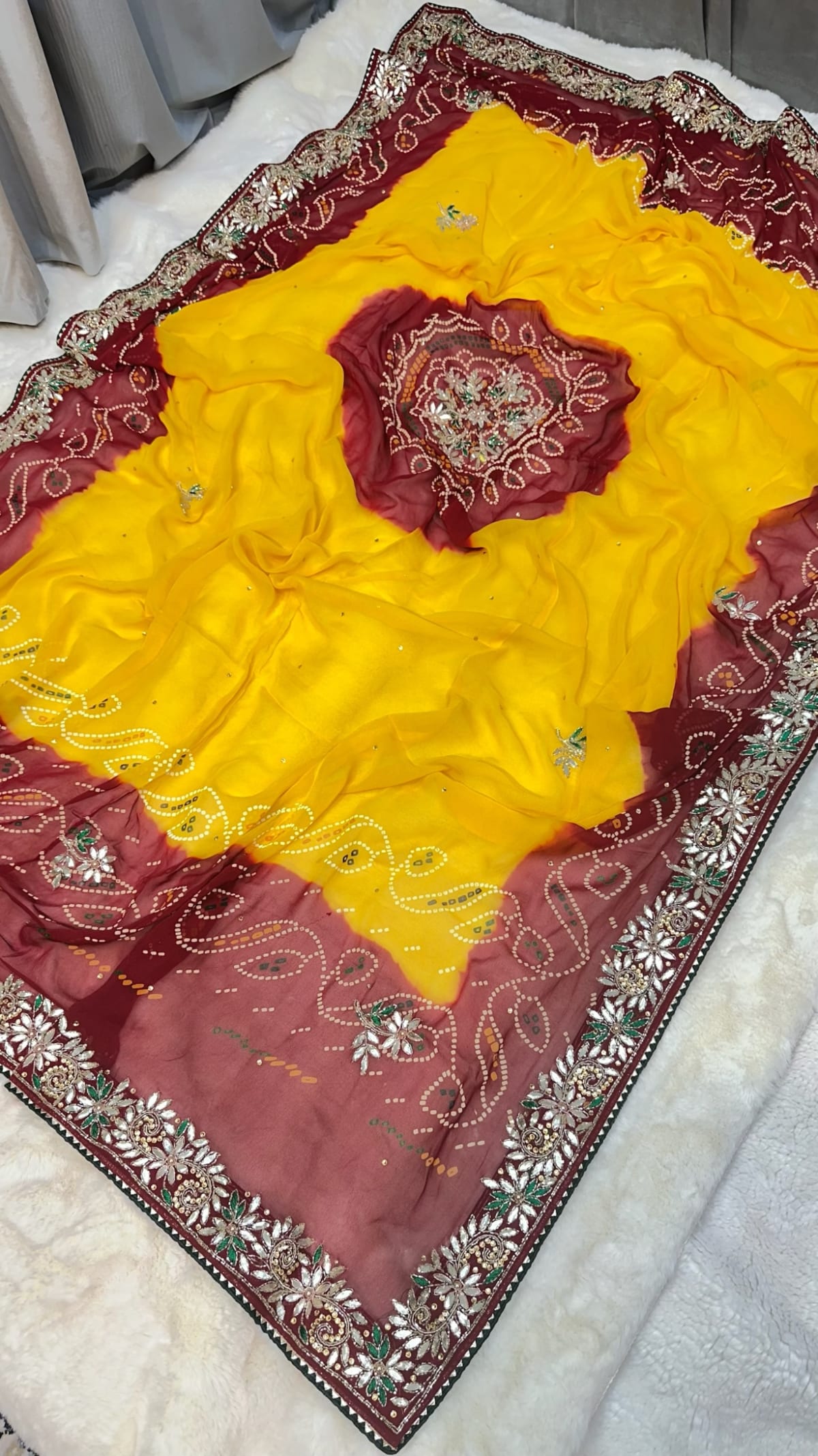 Designer Lemon Pilla Odhna – Viscose Georgette Fabric Rajasthani Dupatta with Zardozi Kundan Patti Handwork