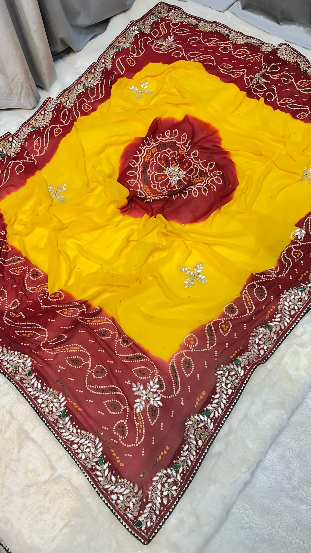 Lemon Pilla Odhna – Viscose Georgette Fabric Rajasthani Dupatta with Zardozi Kundan Patti Embroidery