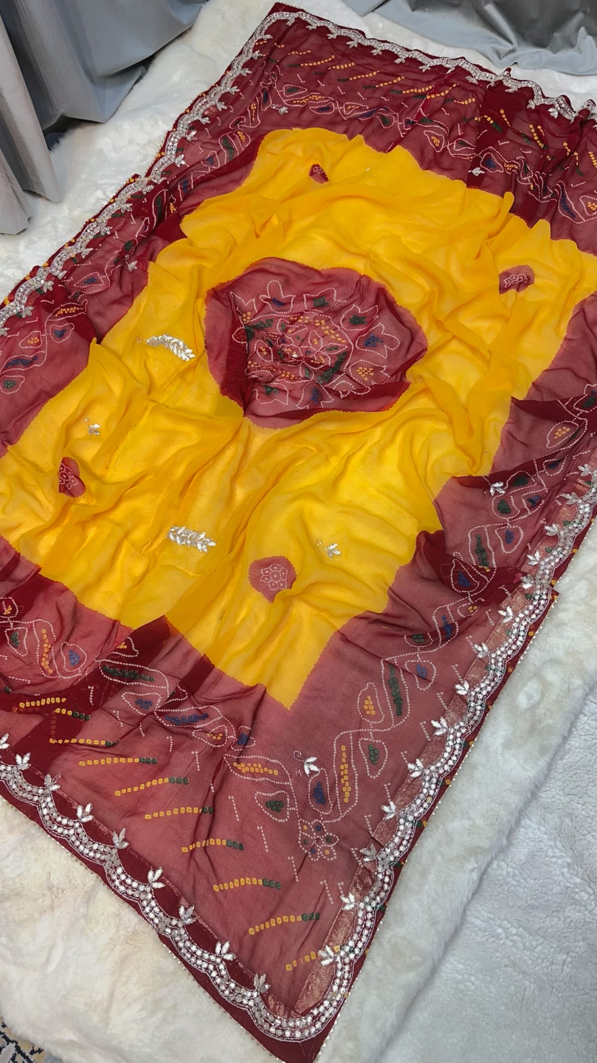 Traditional Lemon Pilla Odhna – Viscose Georgette Fabric Rajasthani Dupatta with Zardozi Kundan Pipe Patti Work
