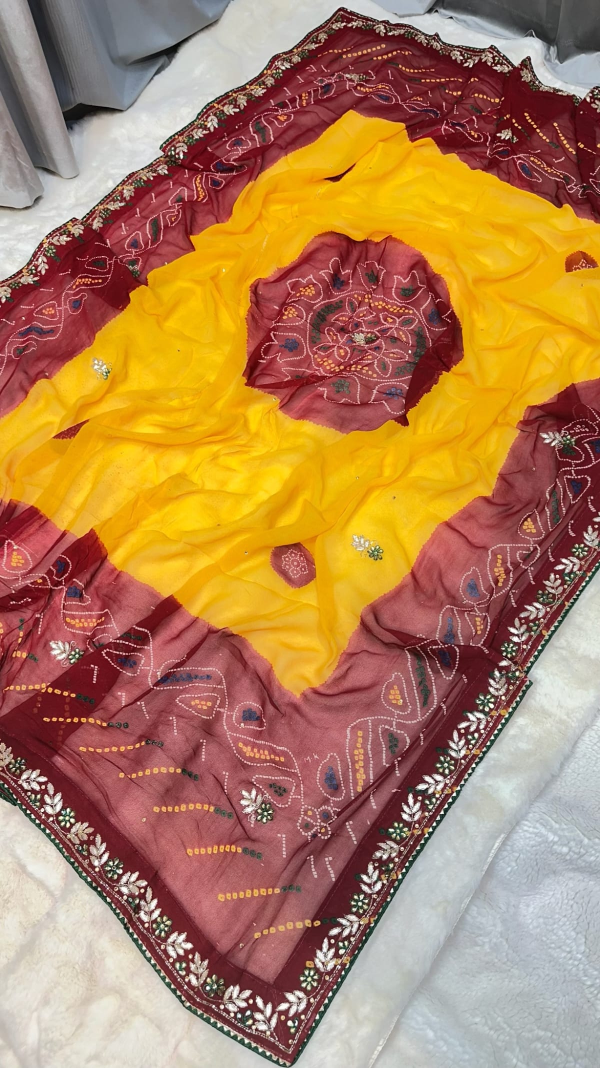Royal Lemon Pilla Odhna – Viscose Georgette Fabric Traditional Dupatta with Zardozi Kundan Patti Handwork