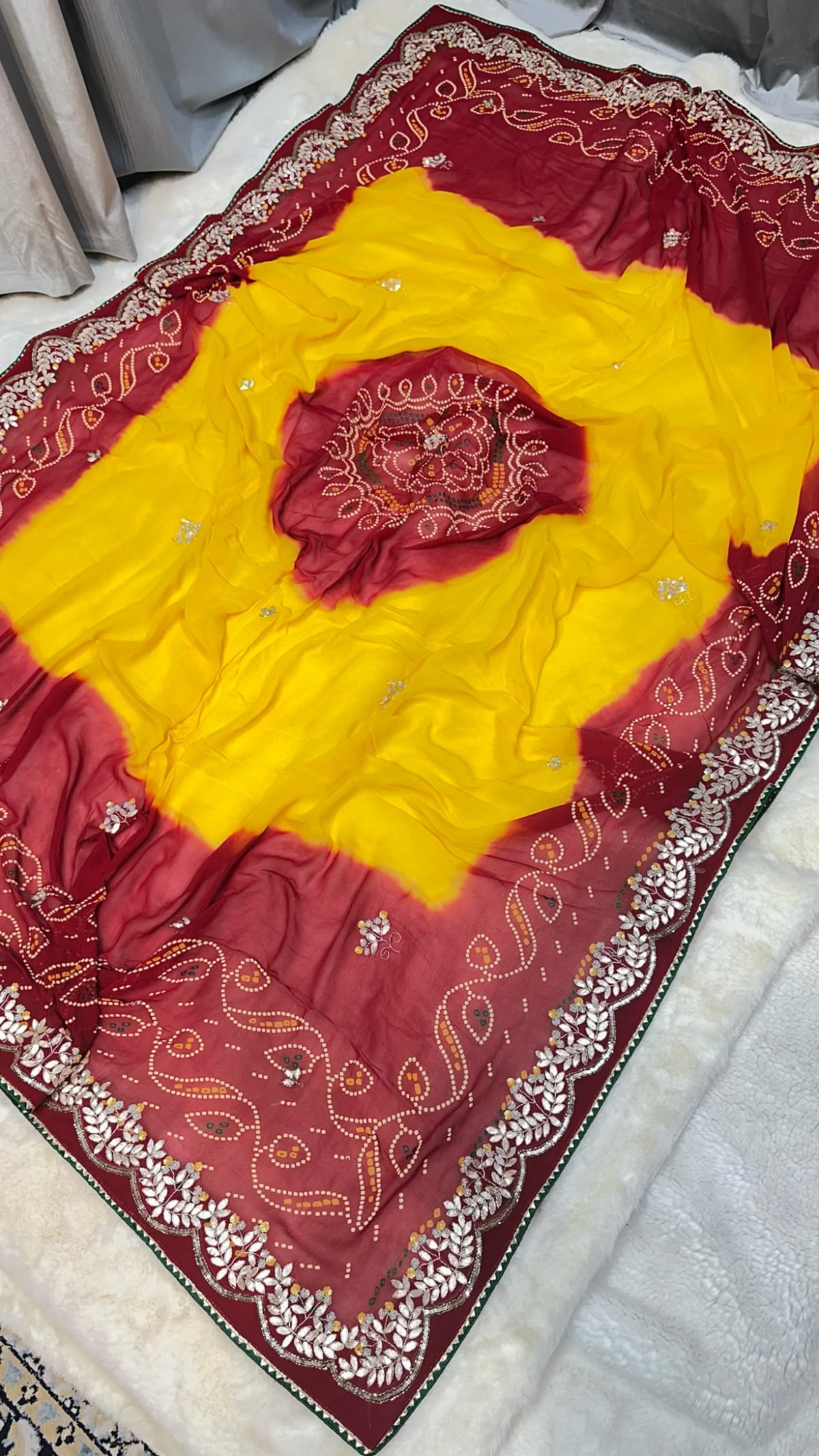 Traditional Lemon Pilla Odhna – Viscose Georgette Fabric Dupatta with Zardozi Kundan Patti Hand Embroidery