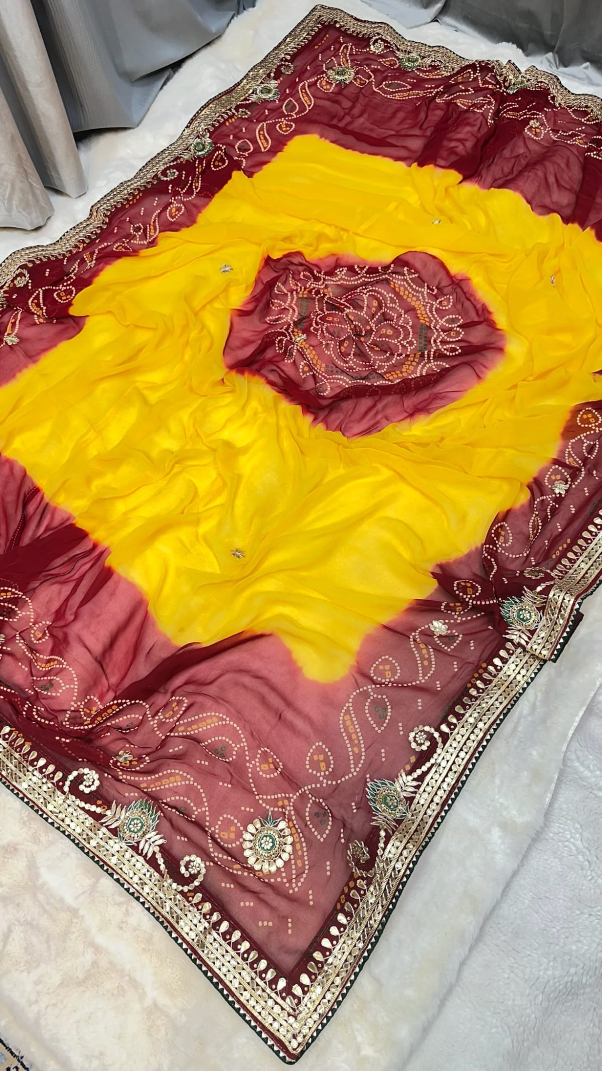 Traditional Lemon Pilla Odhna – Viscose Georgette Fabric Rajasthani Dupatta with Handcrafted Gotta Patti Work