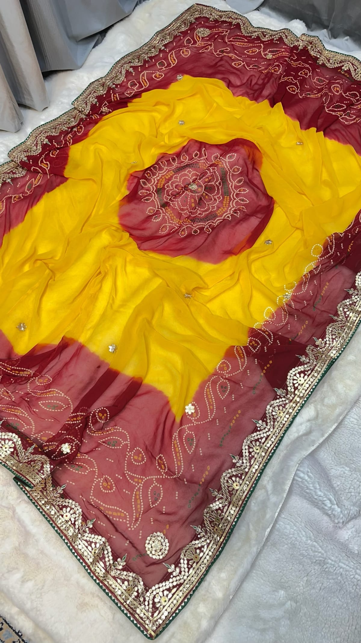 Lemon Pilla Odhna – Viscose Georgette Fabric Traditional Rajasthani Dupatta with Gotta Patti Work