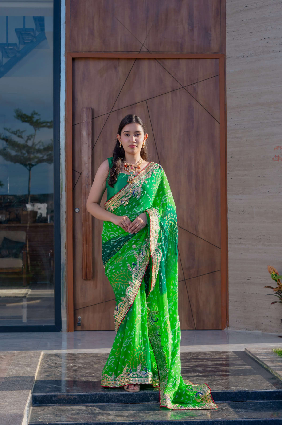 Pure Ojariya Fabric Saree with Peacock-Inspired Zero Gota Patti Handwork