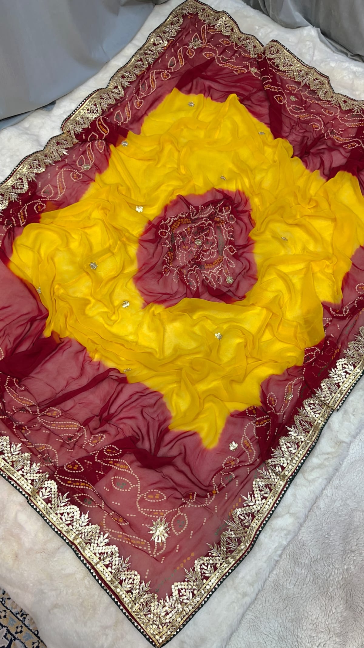 Lemon Pilla Odhna – Viscose Georgette Fabric Traditional Dupatta with Handcrafted Gotta Patti Work