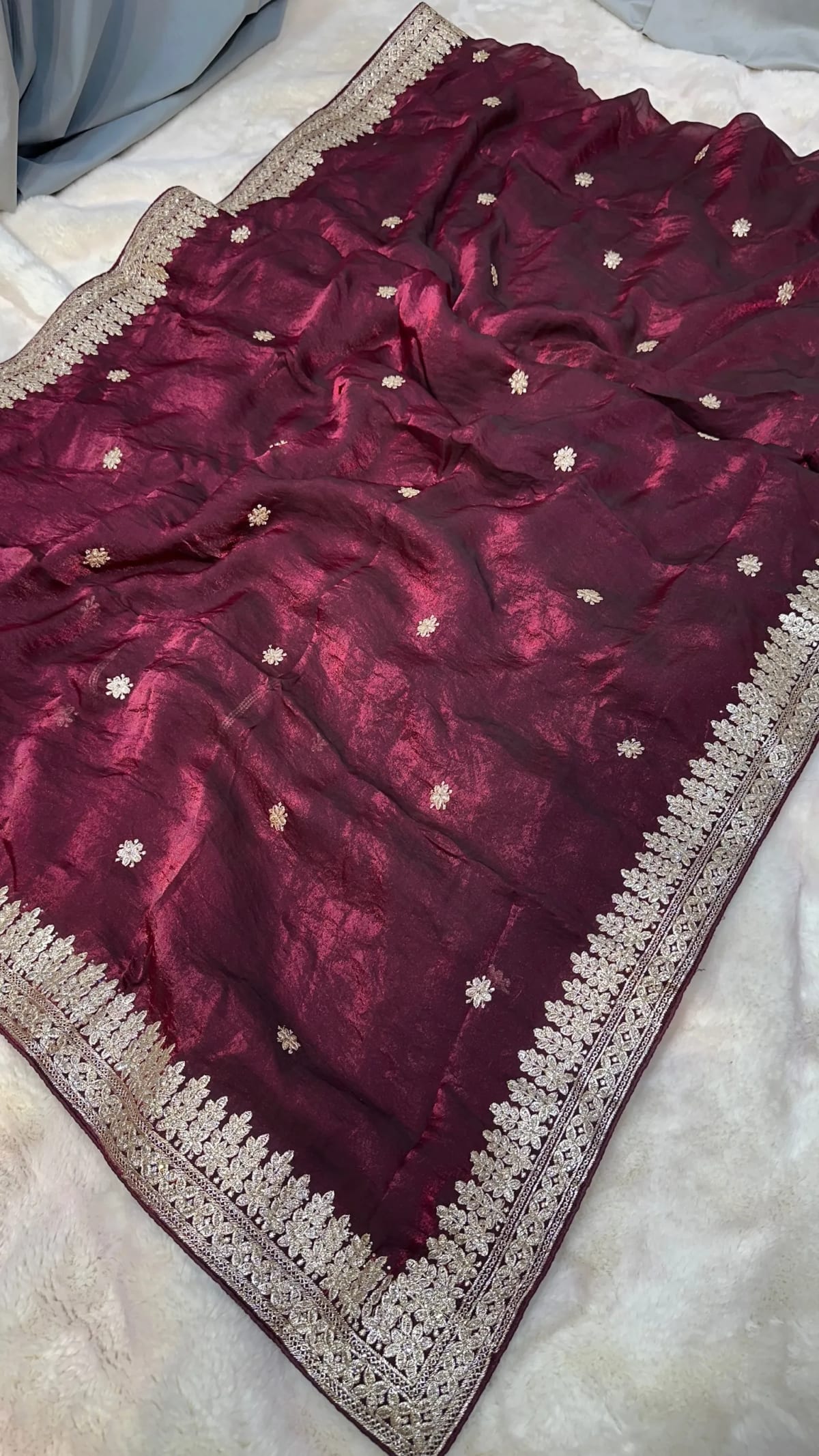 Designer Pure Cosmo Fabric Saree with Heavy Zari Embroidery & Diamond Stone Work – Premium Party Wear Ethnic Saree