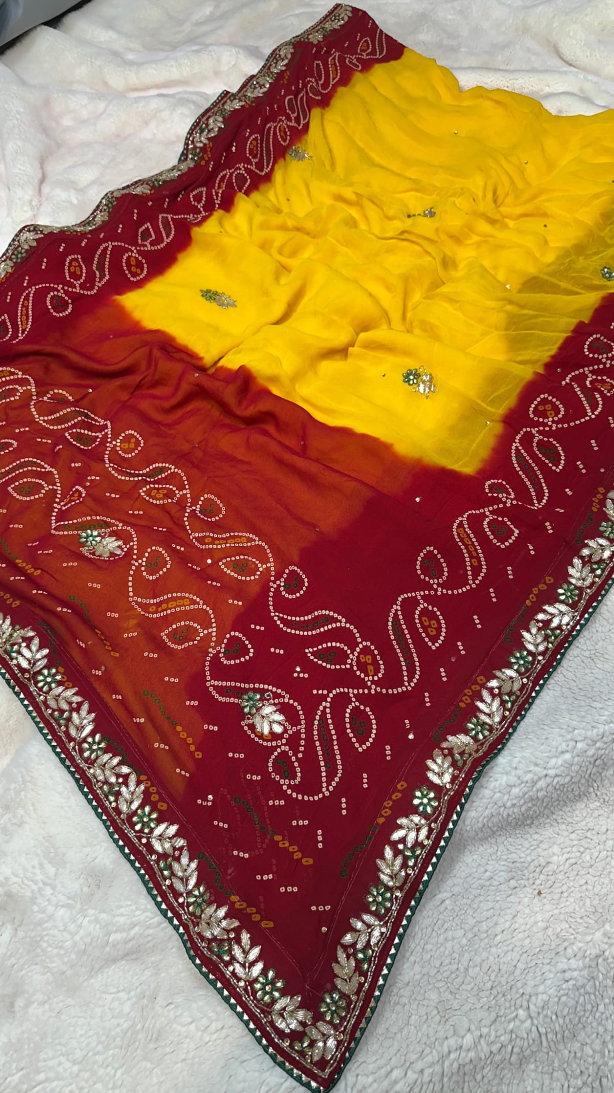 Lemon Yellow Designer Saree in Pure Viscose Georgette Fabric with Kundan Patti & Moti Work – Trending Festive & Wedding Wear Saree