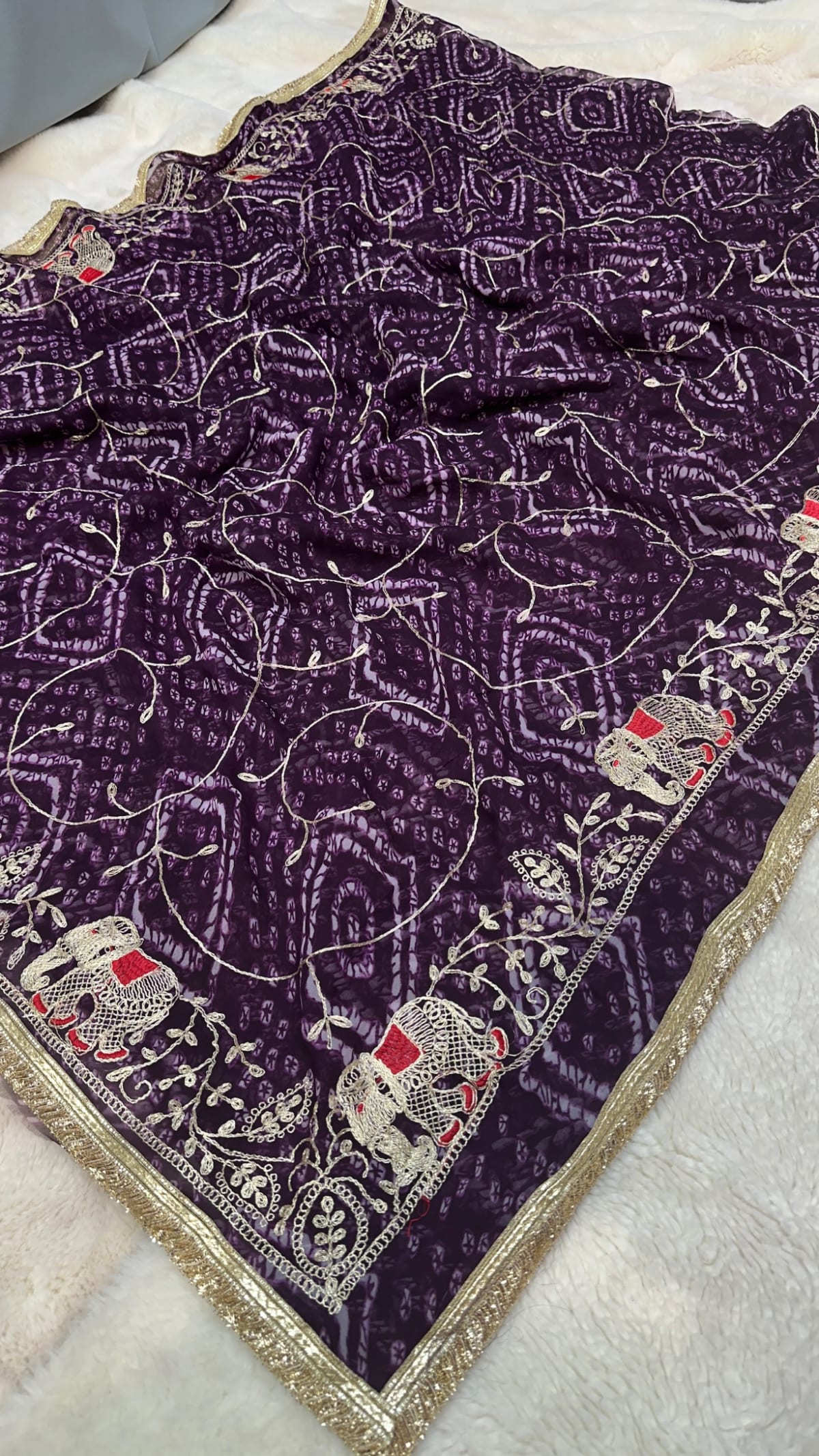 Leheriya Georgette Fabric Saree with Handmade Gotta Patti Work – Traditional Rajasthani Festive & Wedding Wear Saree