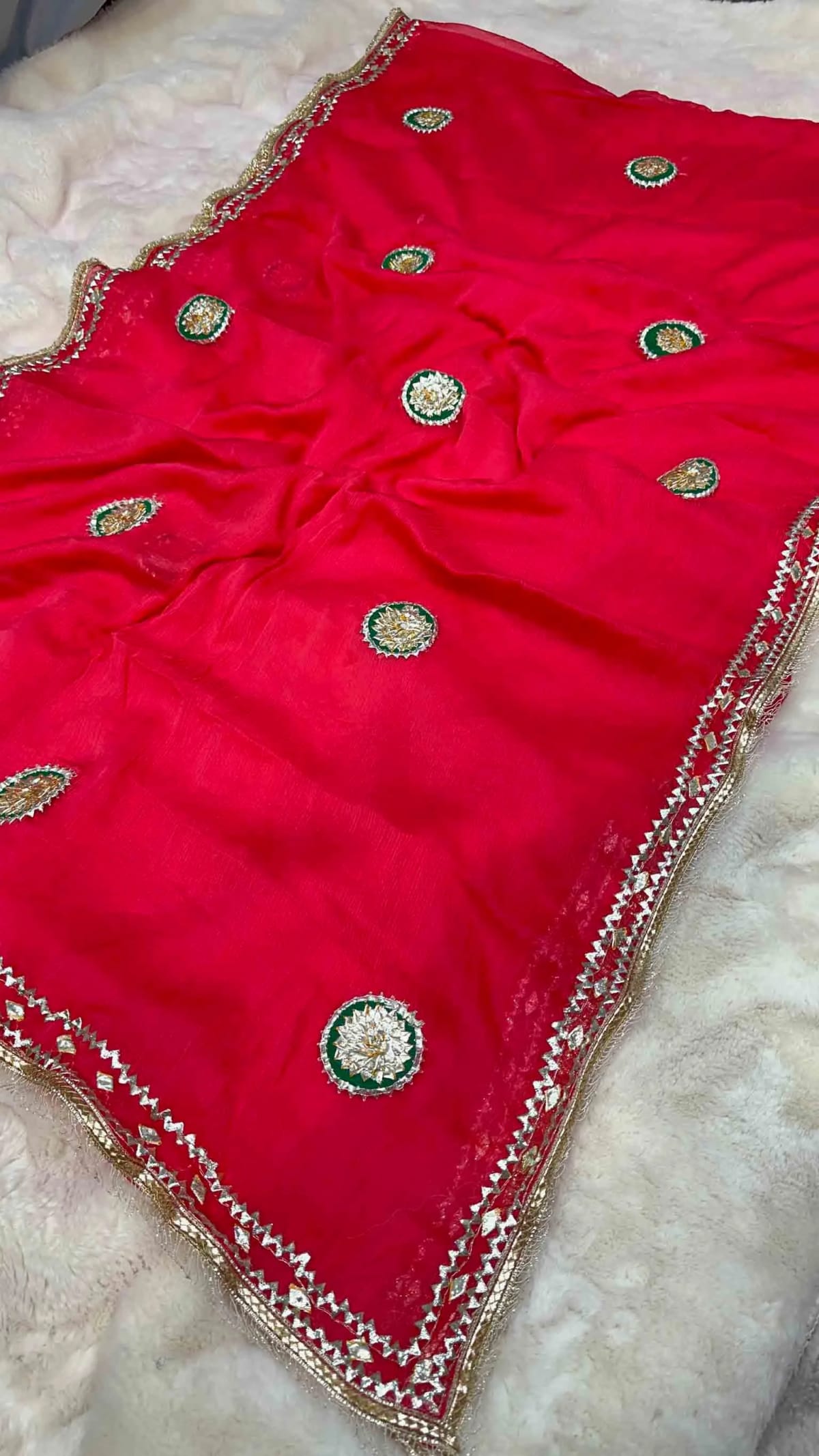 Designer Raw Chiffon Fabric Gotta Patti Saree with Handmade Kacha Gotta Butta Work & Trending Border – Elegant Festive & Wedding Wear