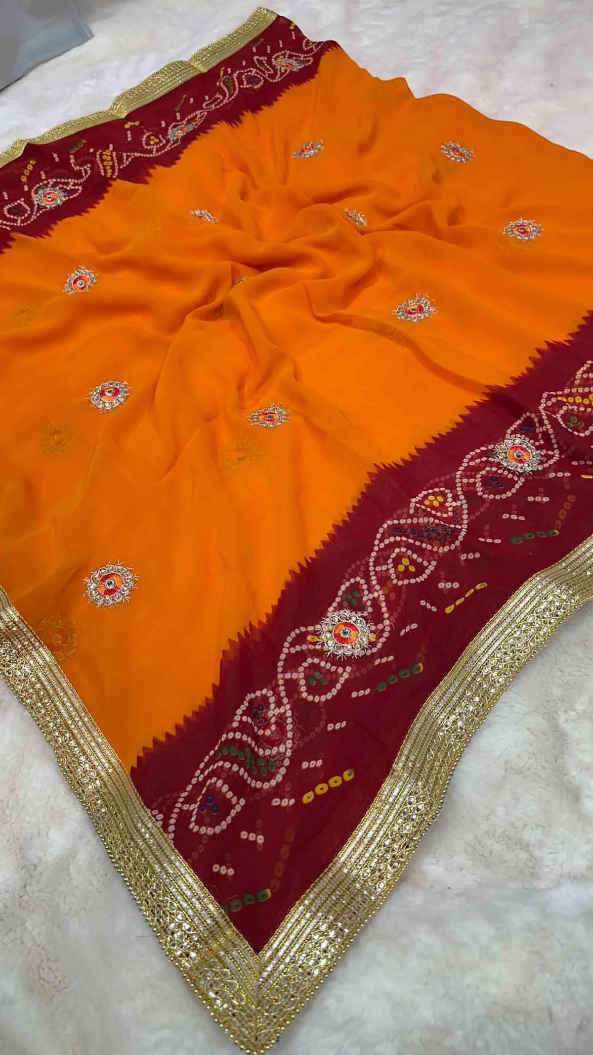 Phulkari Georgette Dupatta with Diamond Butta and Zari Embroidery