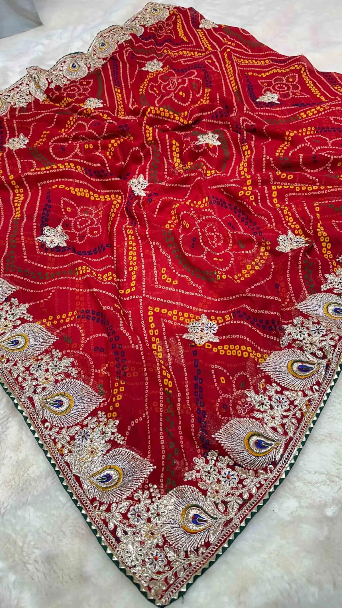 Jaipuri Chundri Dupatta Georgette with Zari Diamond Work