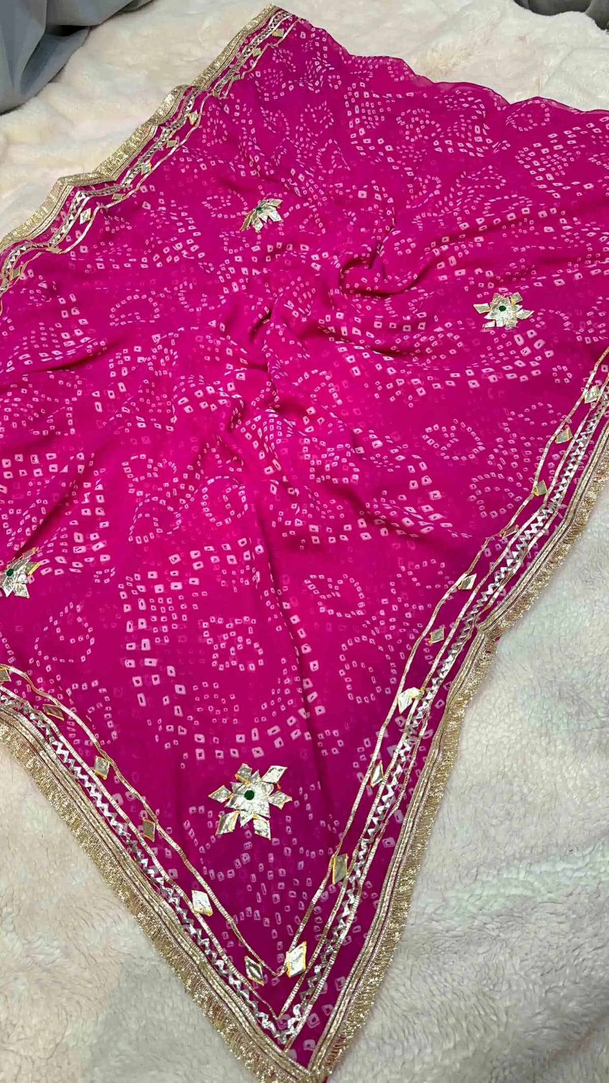 Fancy Bandhej Saree in Fine Georgette Fabric with Kacha Gotta Patti Work – Traditional Festive & Wedding Wear