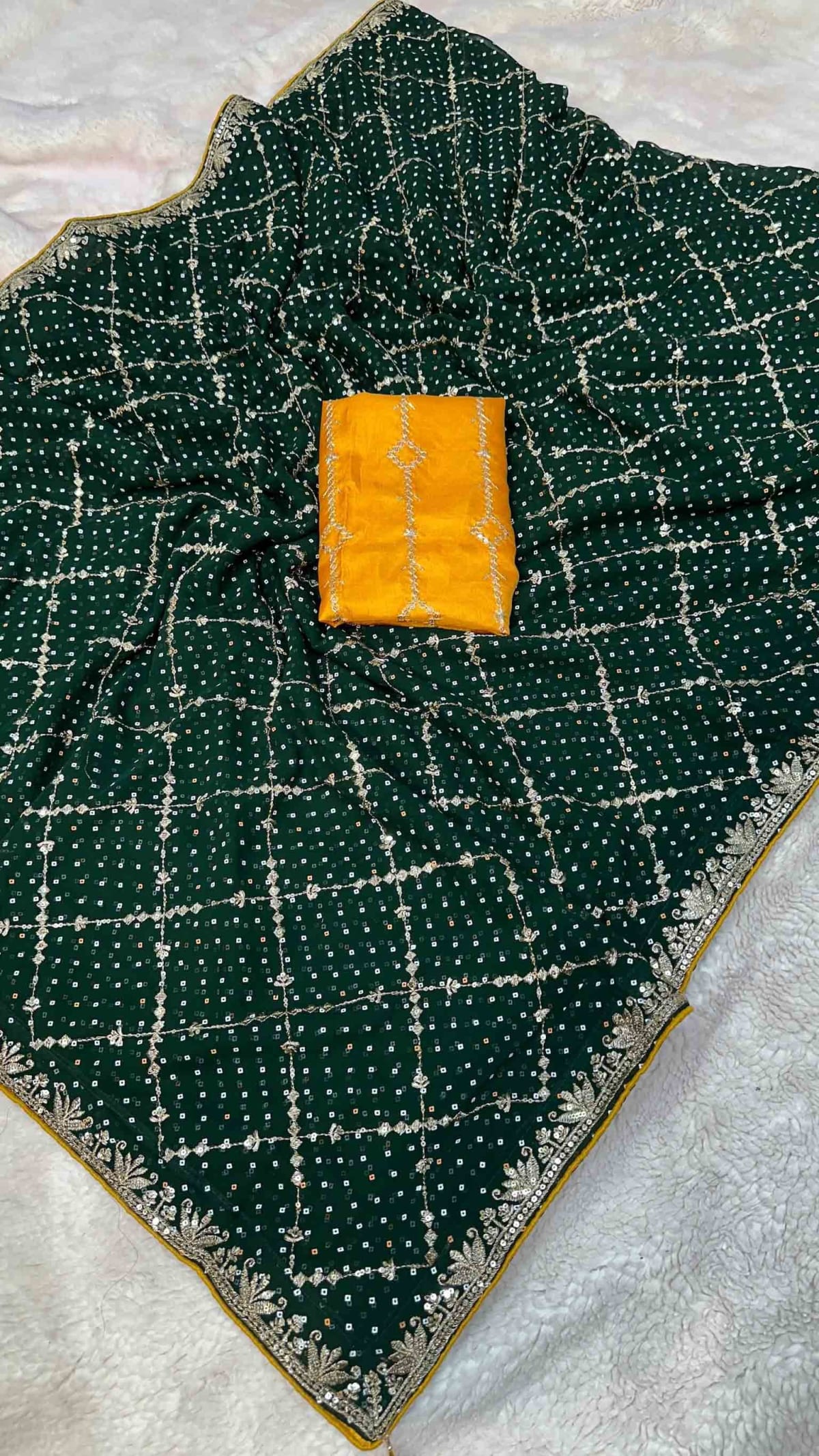 Designer Bandhej Saree in Fine Georgette Fabric with Zari Embroidery & Sequins Work – Festive & Wedding Wear Collection