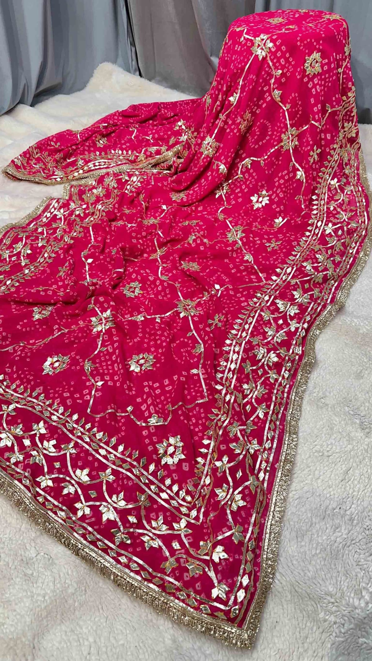 Bandhej Georgette Saree with Handmade Kaccha Gotta Work