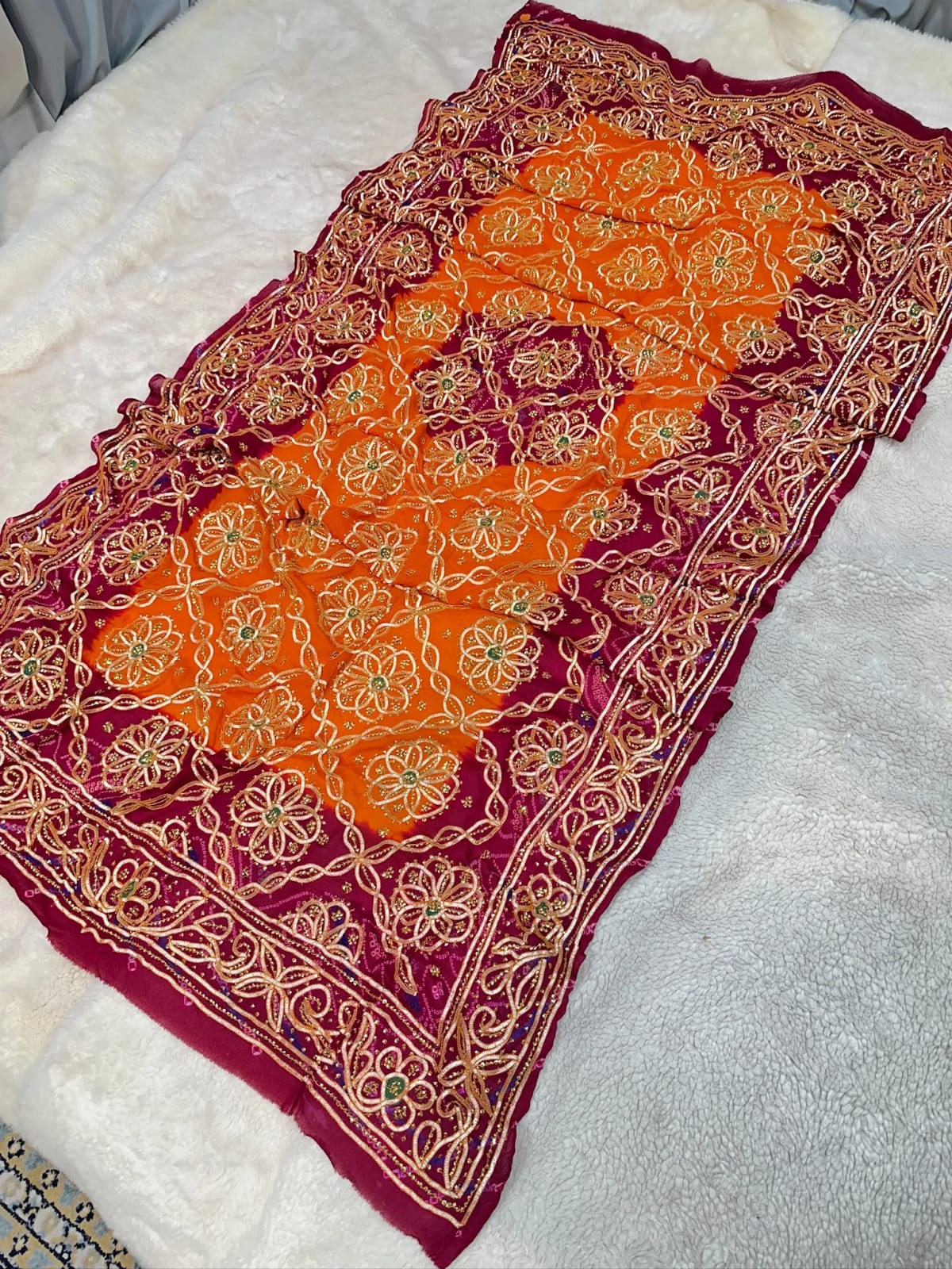 Bandhej Piliya Dupatta in Georgette Fabric with Charki Gotta Work