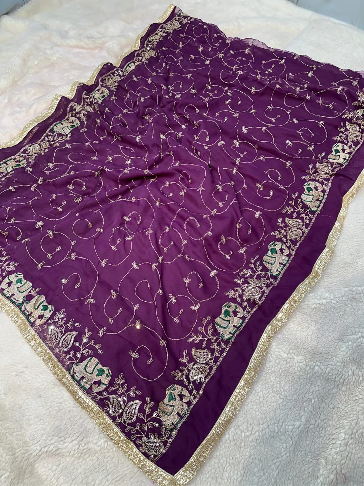 Georgette Saree with Resham Aari Zari Work and Fancy Border for Women