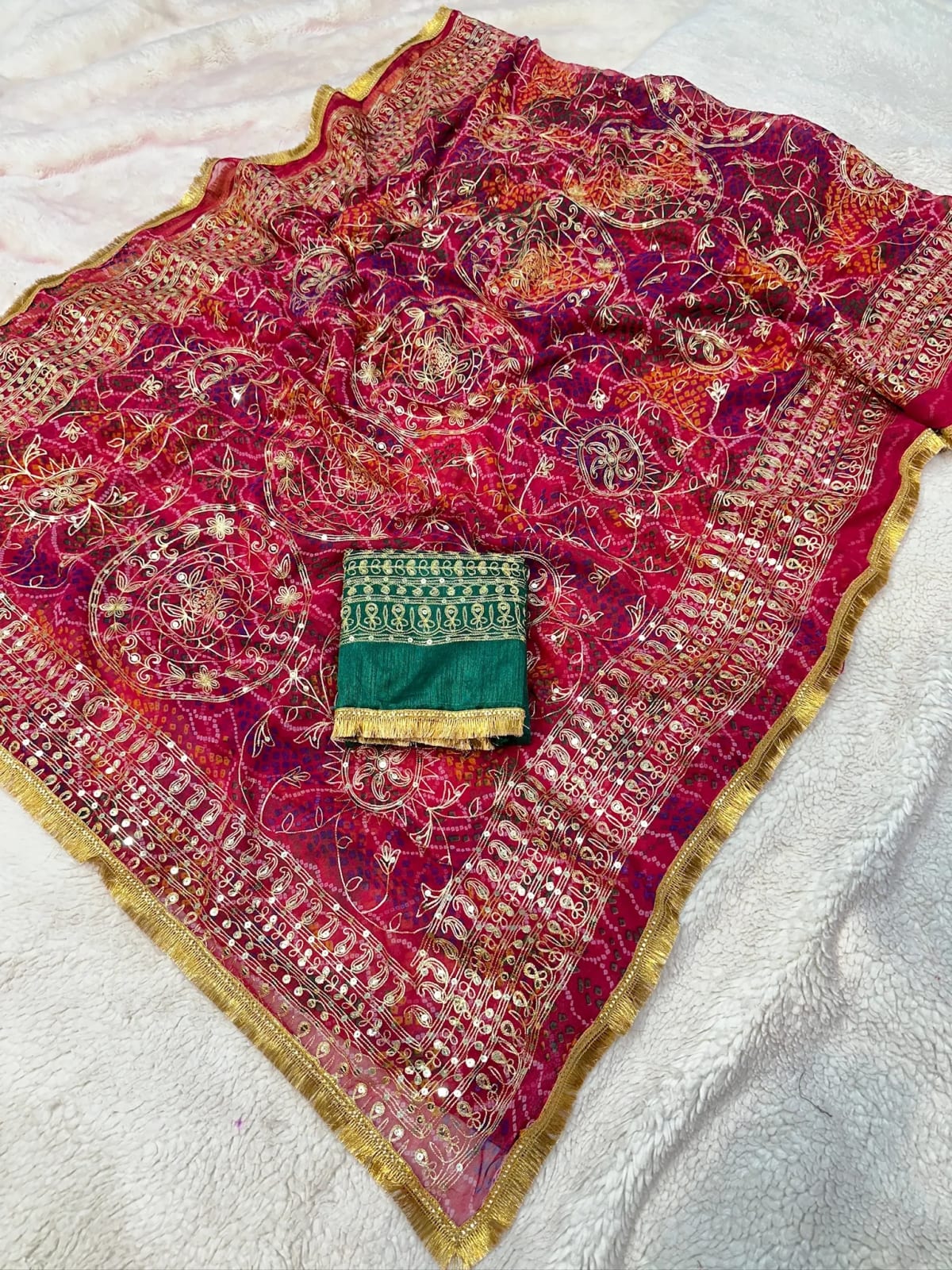 Chundri Saree in Chiffon Fabric with Rajputi Resham Aari Zari Work