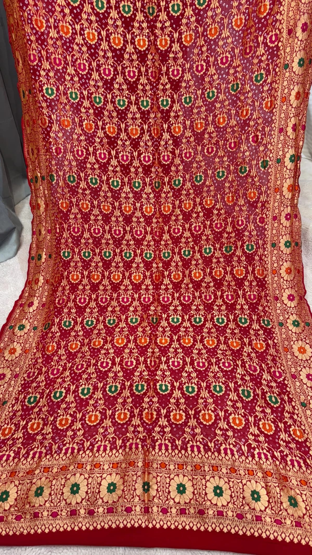 Khadi Georgette Fabric Dupatta with Hand Bandhej Meena Zari Work