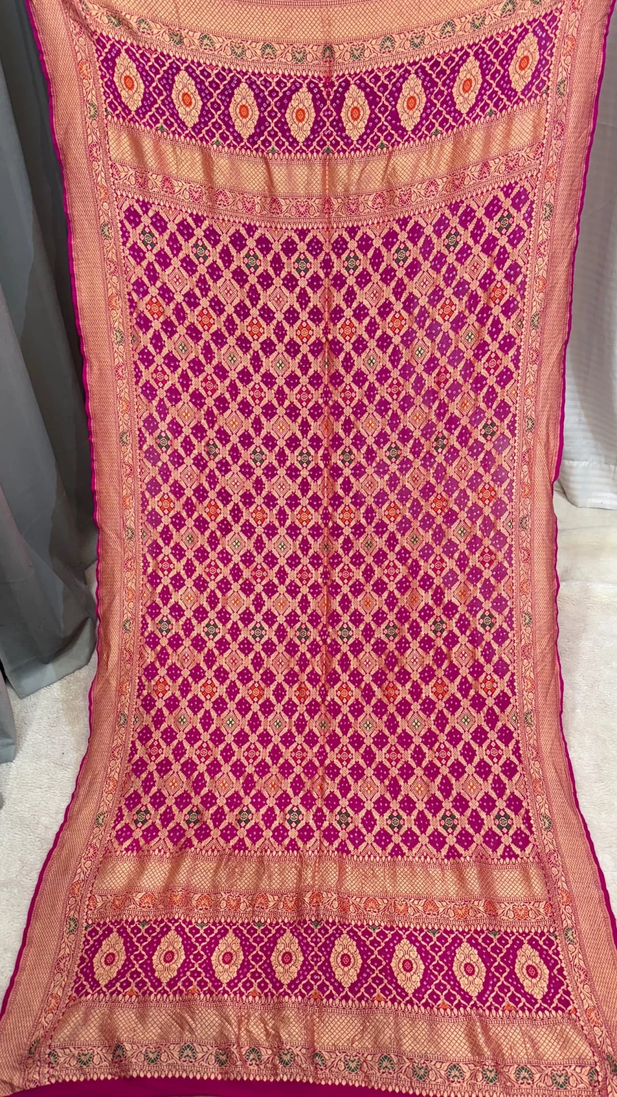 Traditional Khadi Georgette Fabric Dupatta with Bandhej Meena Zari Work in Two Colours