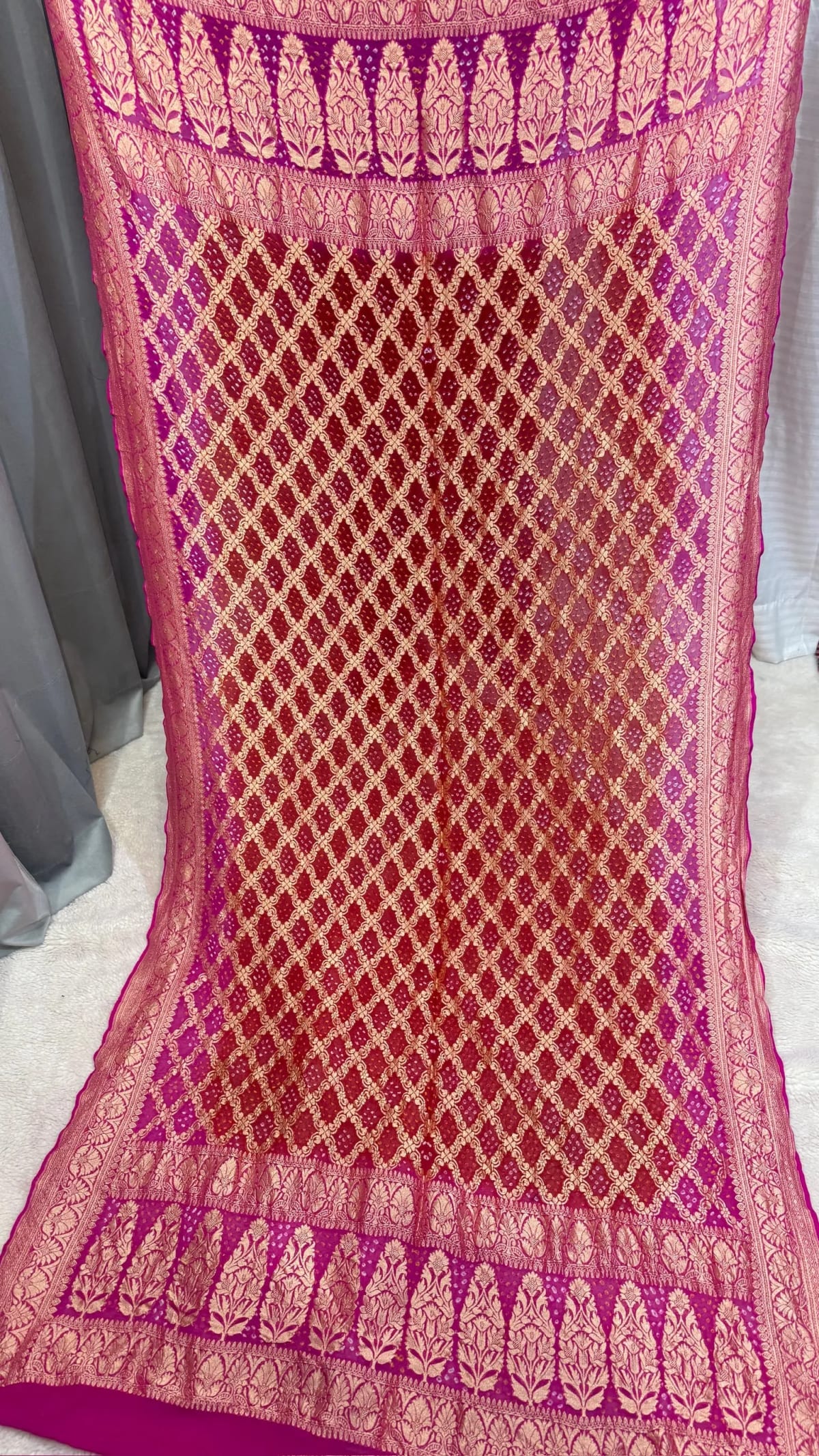 Designer Khadi Georgette Fabric Dupatta Featuring Hand Bandhej Zari Work in Two Colours
