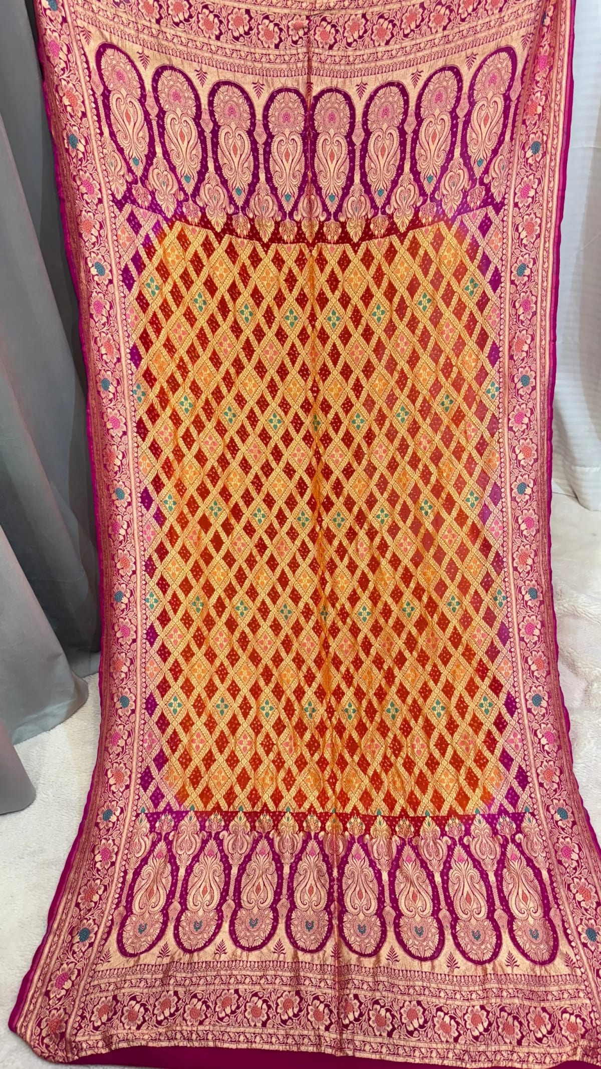Original Pure Khadi Georgette Meena Zari Fabric Work Dupatta with Hand Bandhej in Two Colours