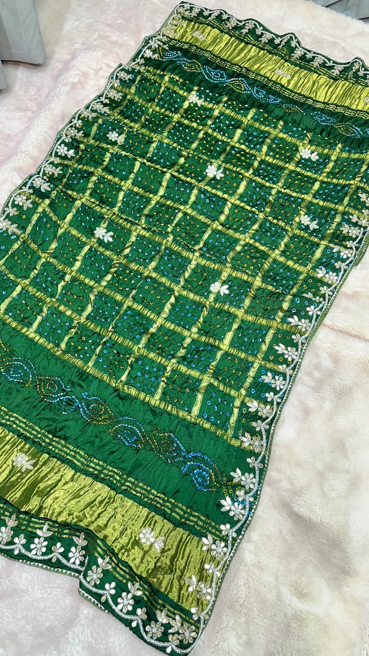 Semi Gaji Silk Dupatta with Kundan Patti Handwork