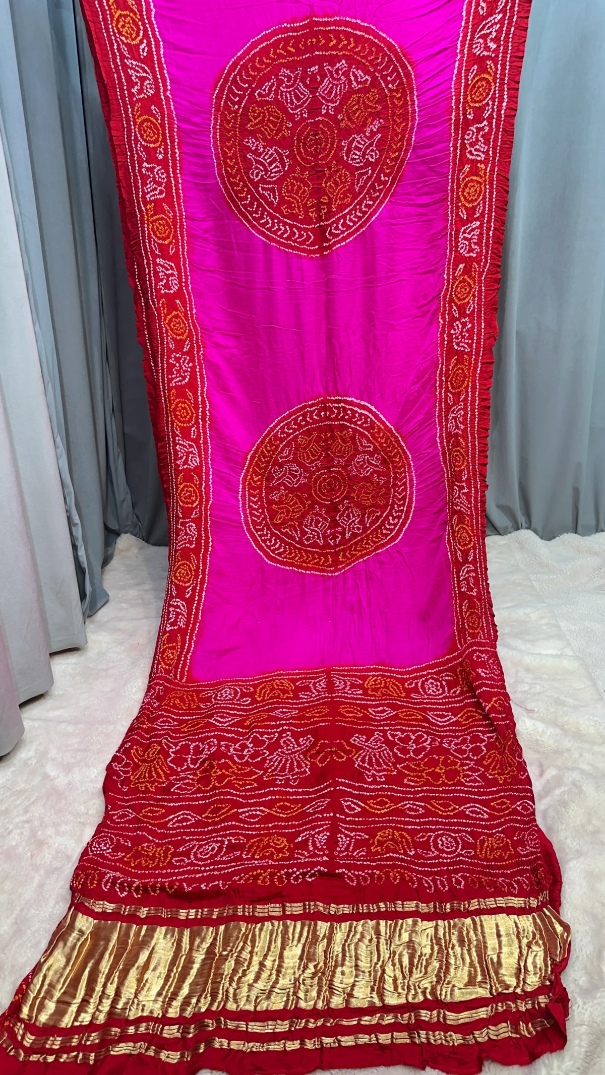 Fabiyana Hand Bandhej Plain Pure Gaji Silk Saree from Jaipur