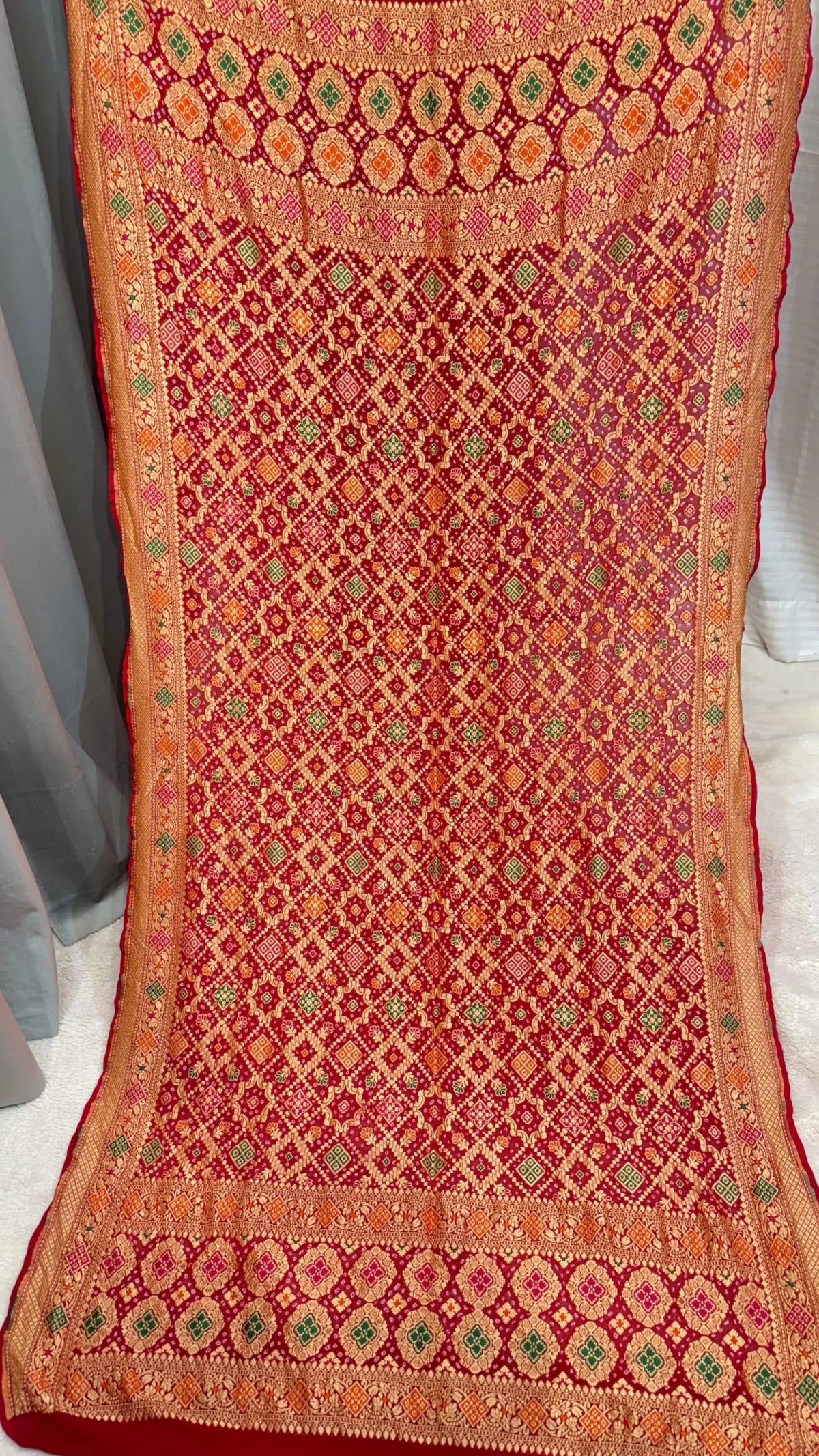 Premium Khadi Georgette Fabric Dupatta with Hand Bandhej Meena Zari Work in Two Colours