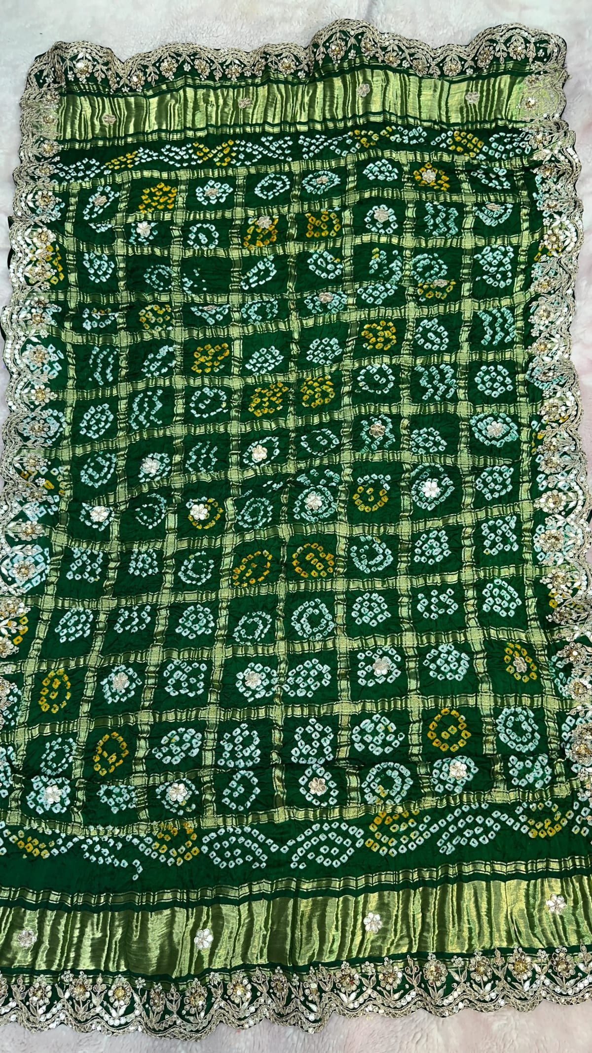 Pure Gaji Silk Dupatta with Elegant Gotta Patti & Moti Embellishments
