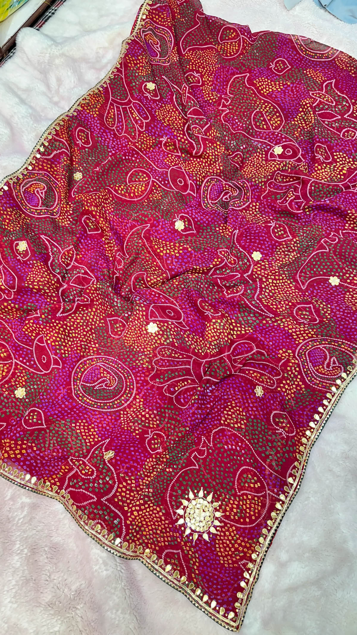 Jaipuri Chunri Saree with Handcrafted Gota Patti Work