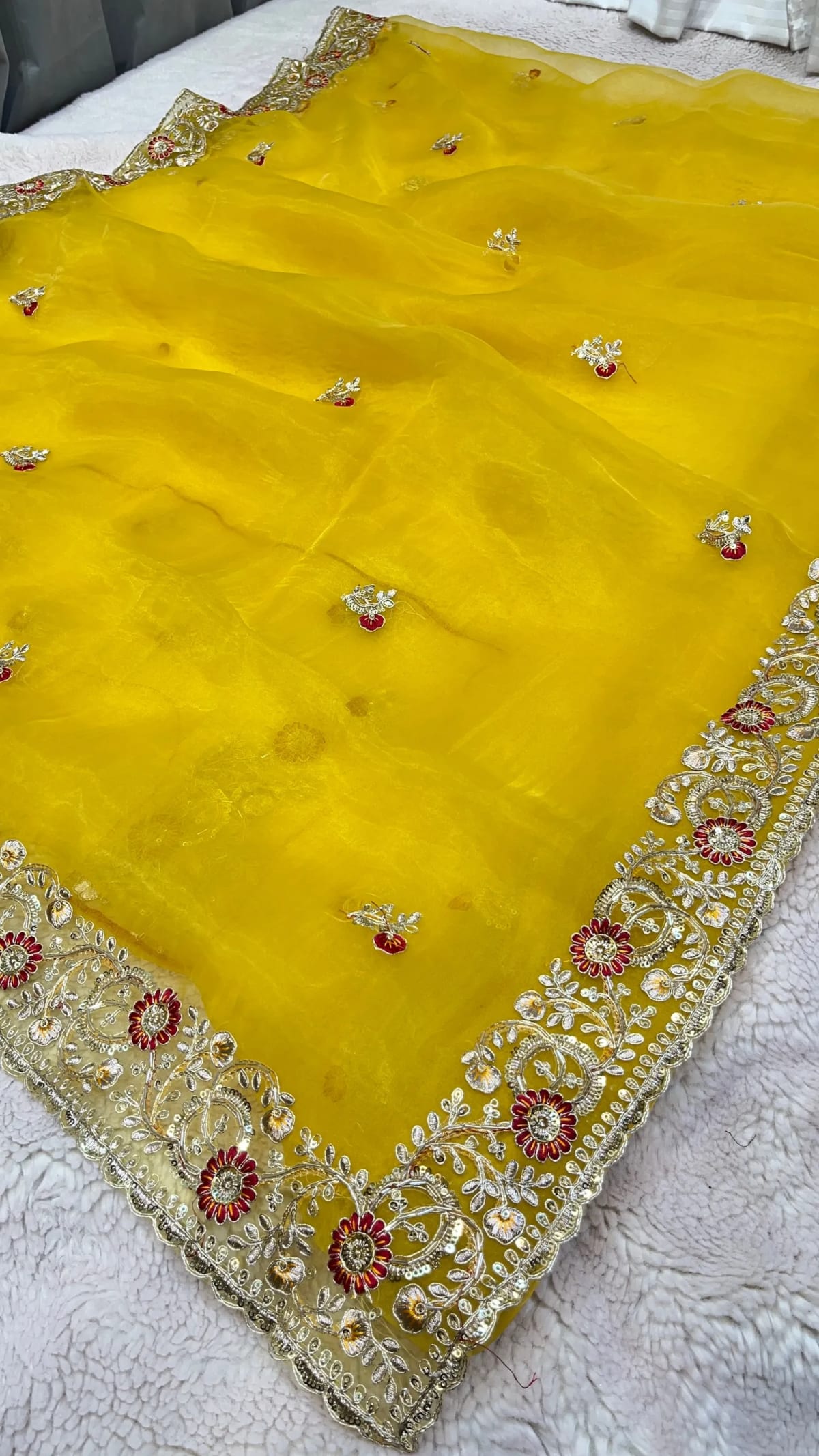 Designer Organza Tissue Fabric Saree with Rich Pittan Zari Handwork