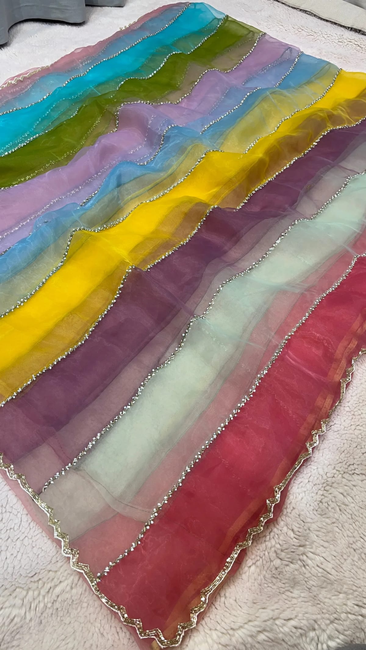 Designer Organza Tissue Saree with Elegant Diamond Pipe Work