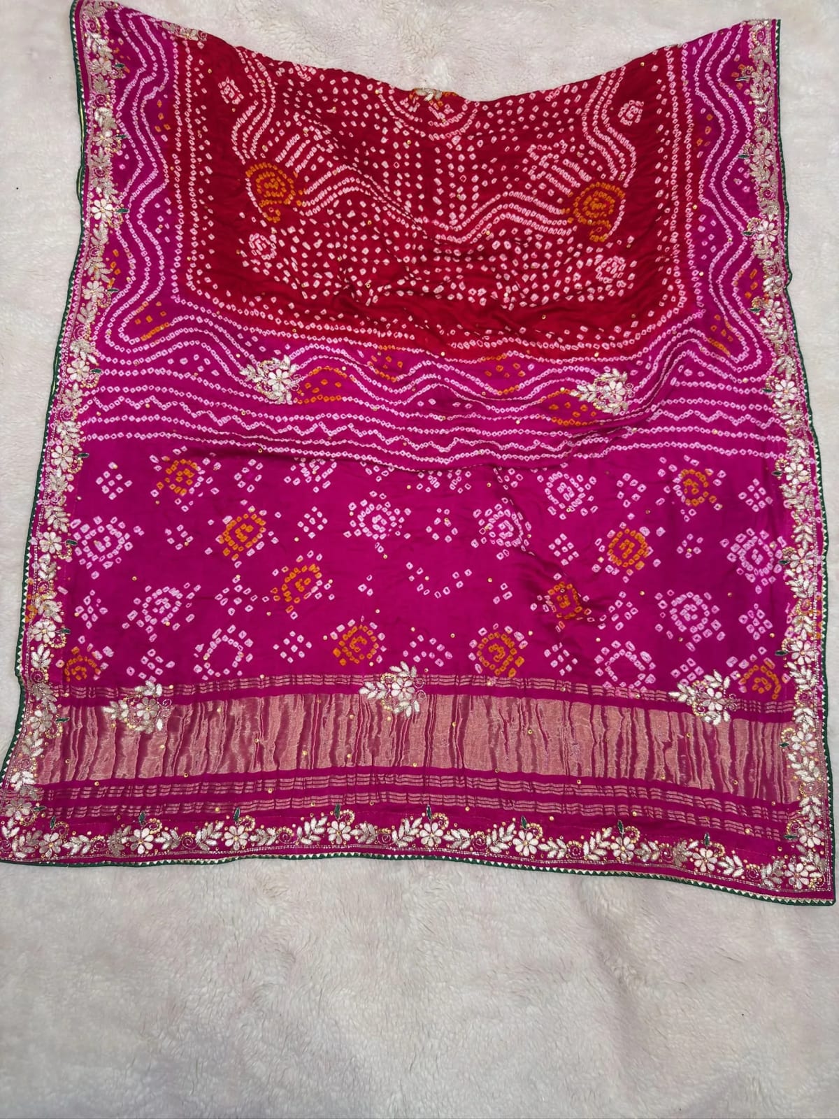 Red & Rani Pure Gajji Silk Fabric Dupatta with Handcrafted Kardana Patti Embellishment