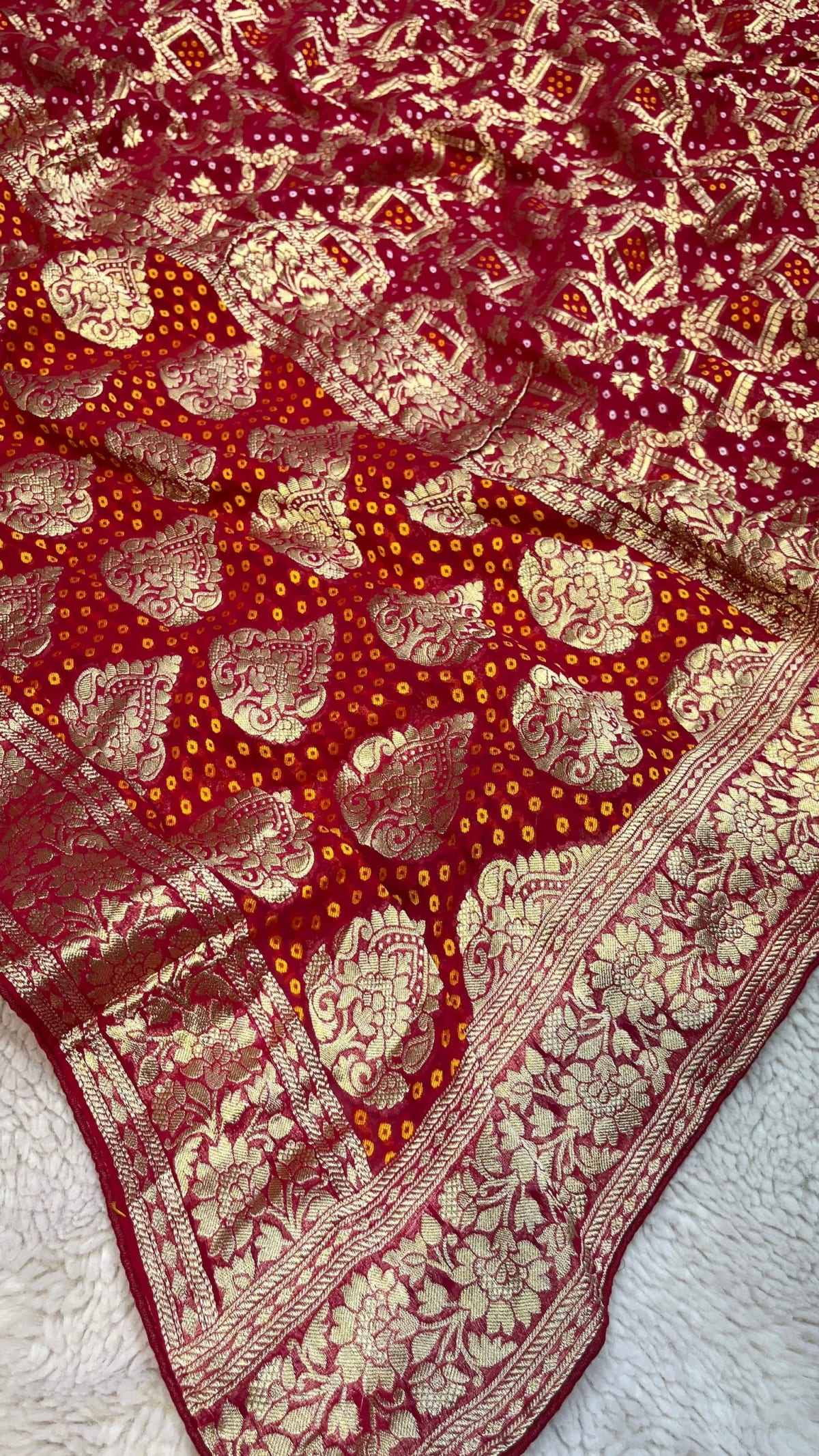 Royal Bandhni Saree Pure Khadi Georgette Fabric with Weaving Zari Work All Over Saree
