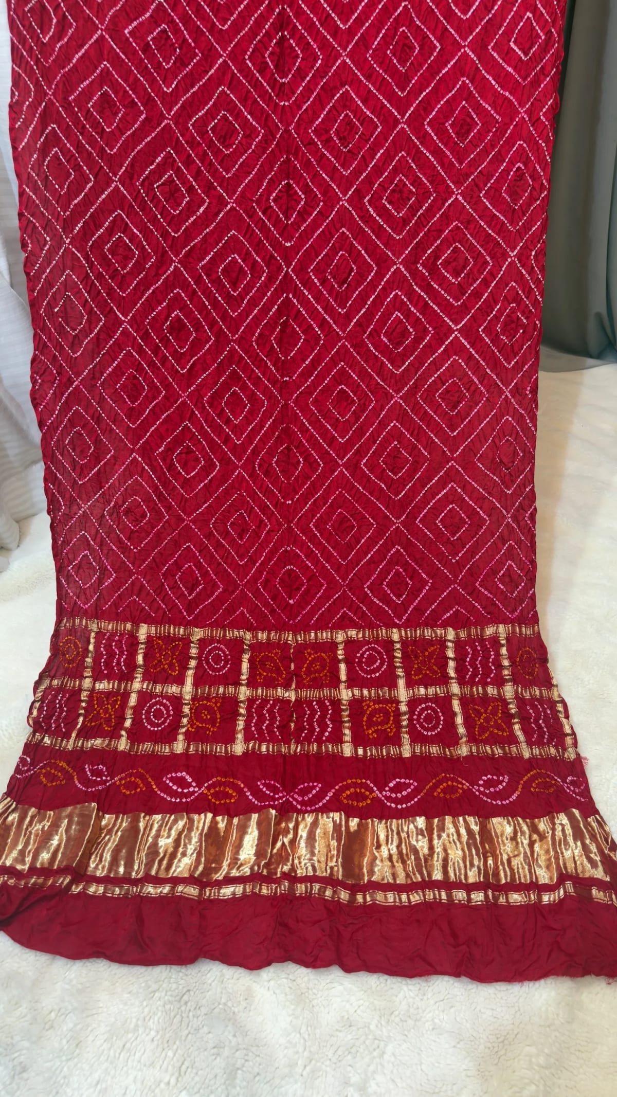 Authentic Hand Bandhej Dupatta in Pure Gaji Silk Fabric | Traditional Rajasthani Elegance