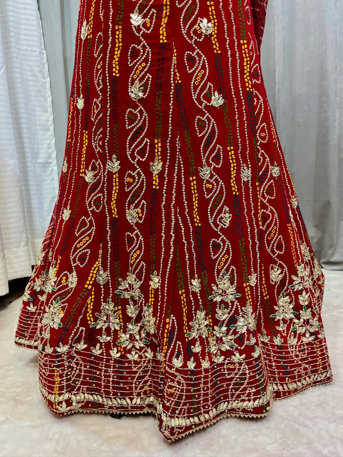 Bandhej Georgette Fabric Lehenga with Handcrafted Kundan Patti Work