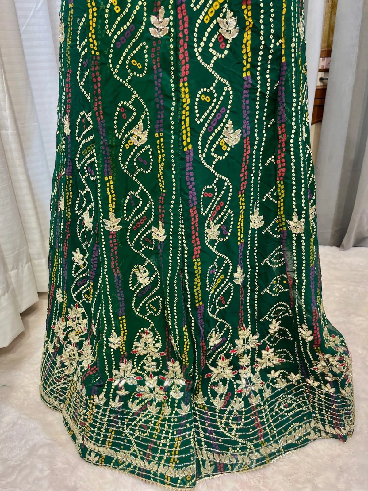 Bandhej Georgette Fabric Lehenga with Handcrafted Kundan Patti Work
