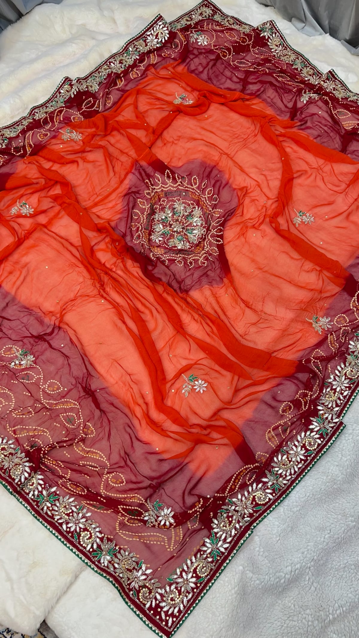 Traditional Orange Pilla Odhna in Viscose Georgette Fabric with Zardozi Kundan Patti Work – Royal Ethnic Dupatta