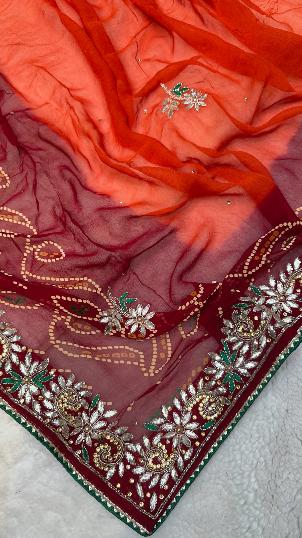 Traditional Orange Pilla Odhna in Viscose Georgette Fabric with Zardozi Kundan Patti Work – Royal Ethnic Dupatta