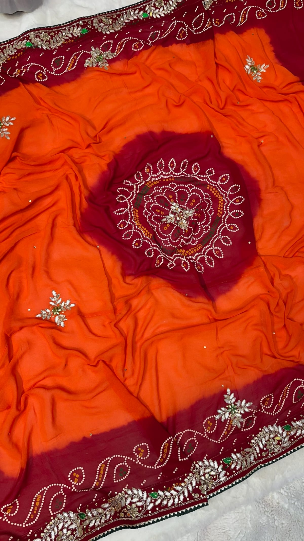 Elegant Traditional Orange Pilla Odhna in Viscose Georgette Fabric with Handcrafted Zardozi Kundan Patti Work
